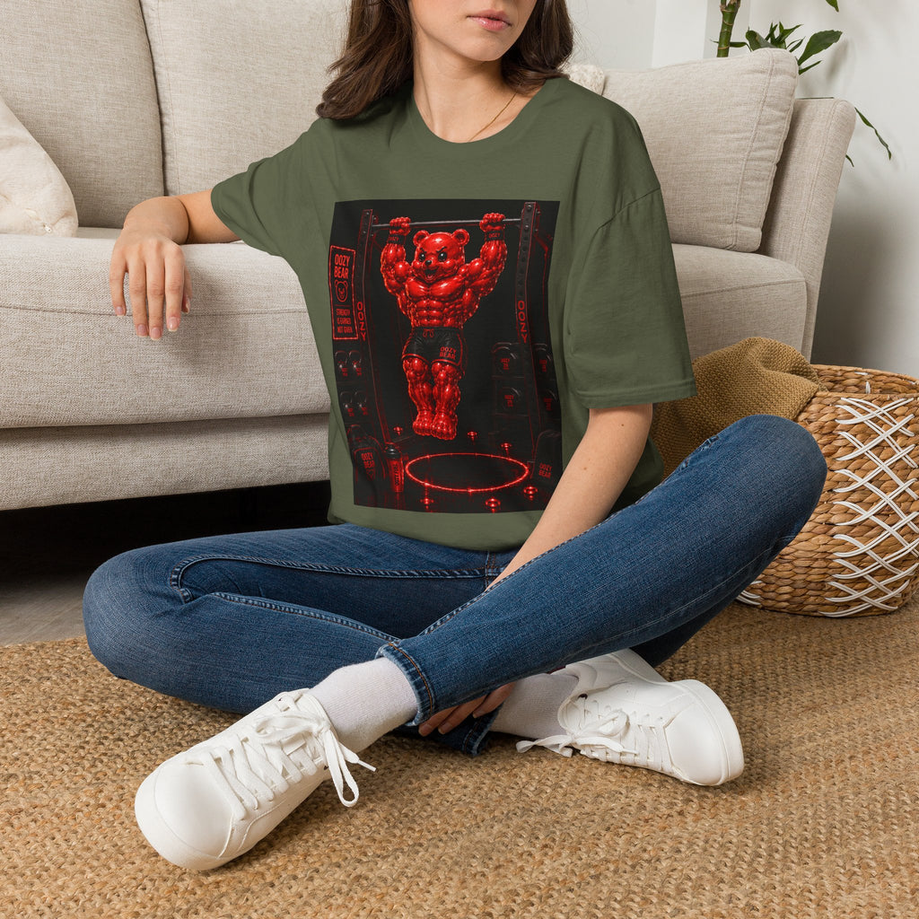 Bar Lifting Fitness Workout, Crimson Oozy Buff Bear Gummy Gym Addition- Adult Graphic Shirt