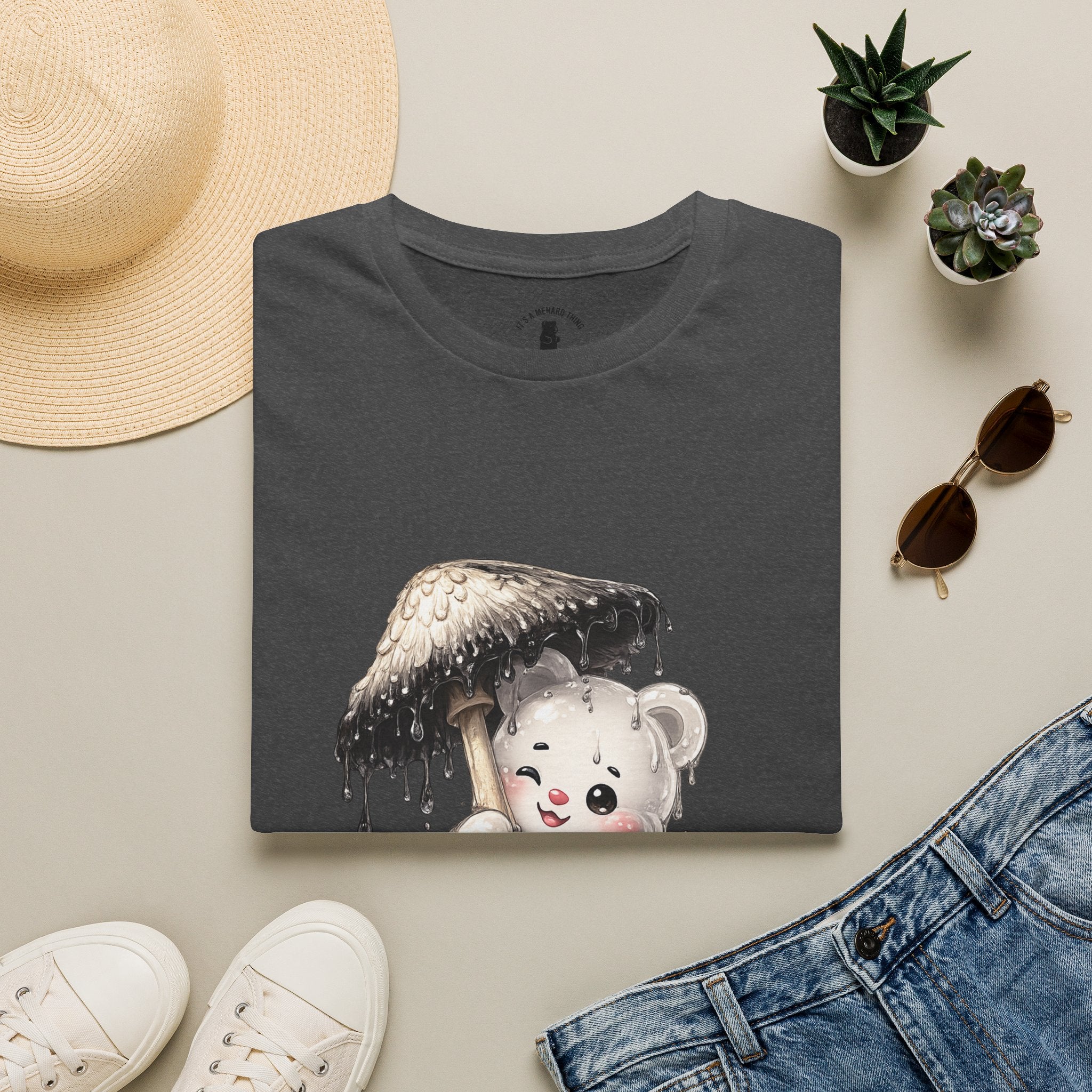 Ink Cap Mushroom Umbrella Special White Oozy Bears Friend- Graphic Shirt