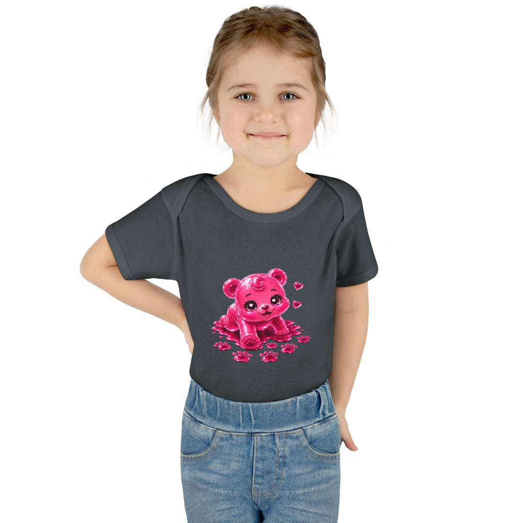 Messy Play Time, Crawling Steps Pink Oozy Baby Gummy Bear Cutie Addition- Graphic Onesie