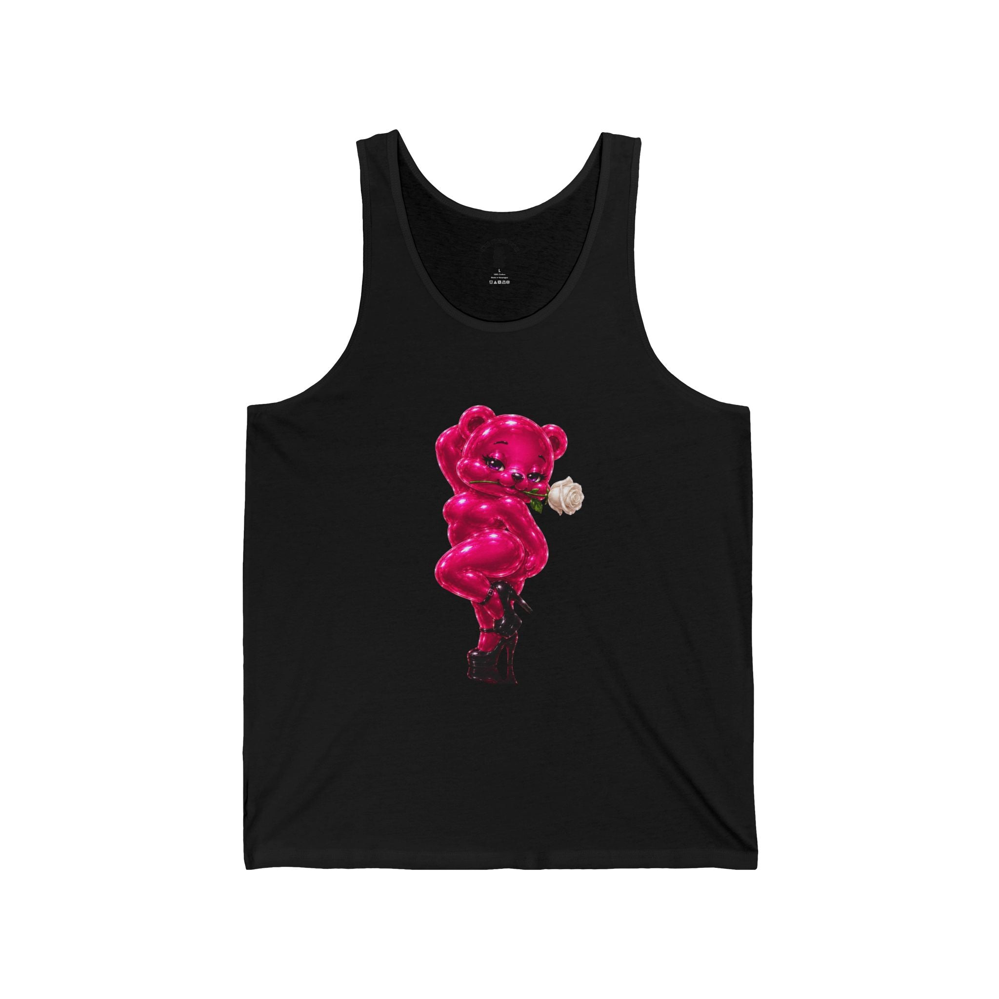 Pink Shiny Pin Up Oozy Bear In Heels, Special Addition Gummy- Graphic Tank Top (Adults Only!)