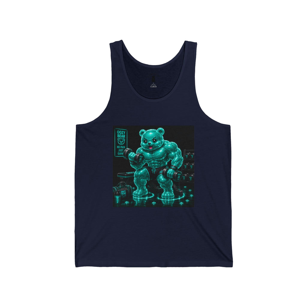 Neon Teal Workout, Oozy Buff Bear Gummy Gym Workout- Adult Graphic Tank Top