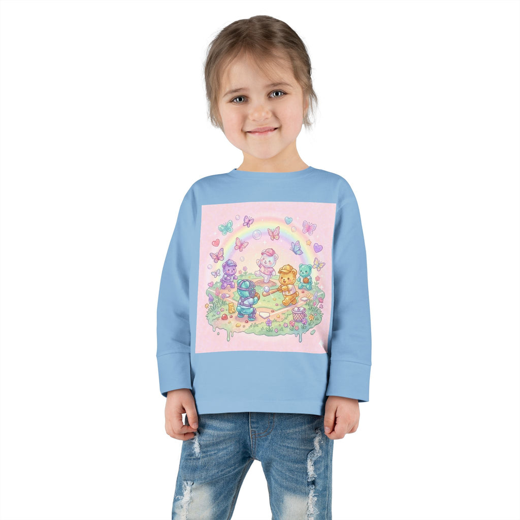 Playing Baseball With friends, Oozy Bear Outdoor Playtime- Graphic Long Sleeve Shirt