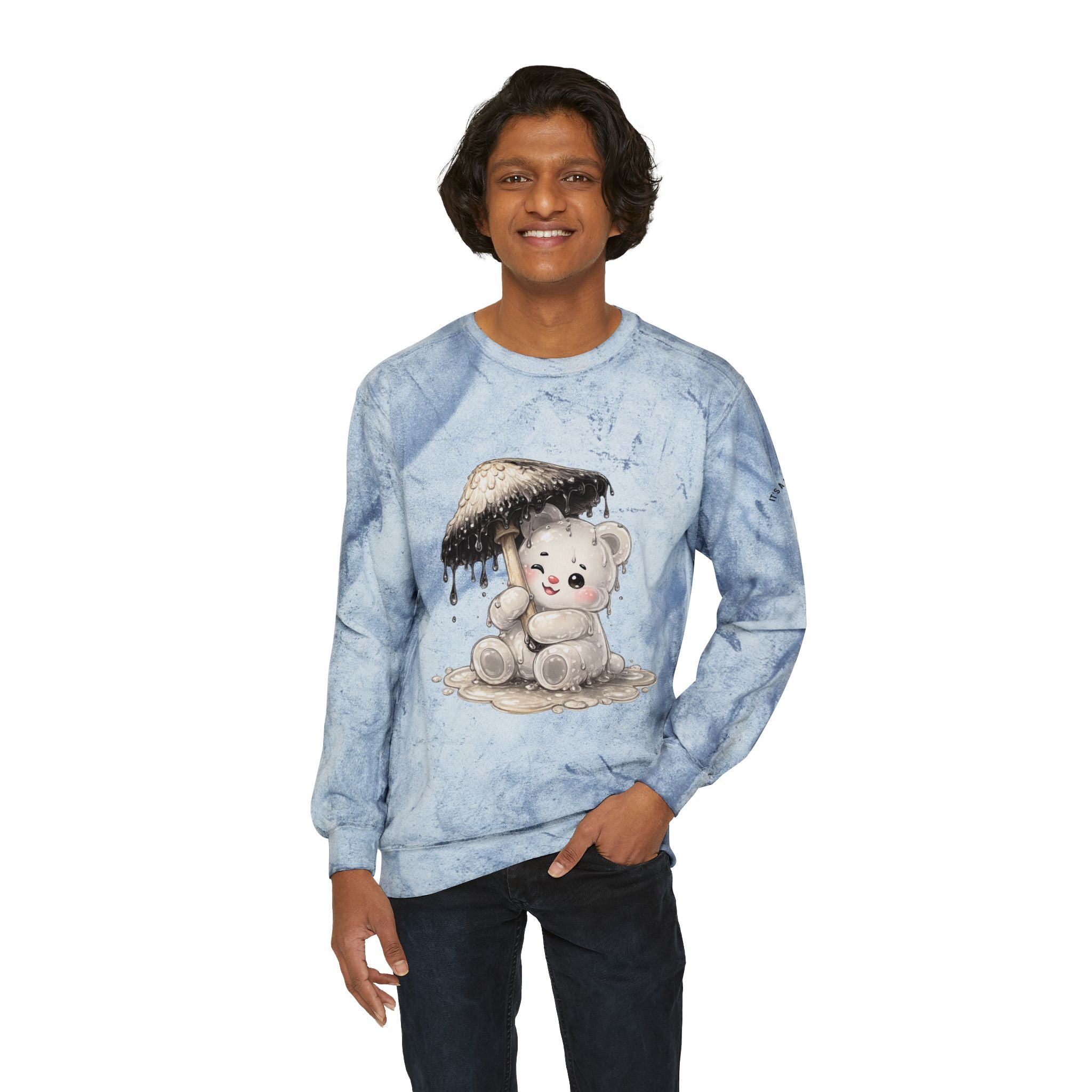 Pretty White Drooping Ink Cap, Gooey Gummy Bear-Tie-Dye Graphic Sweatshirt