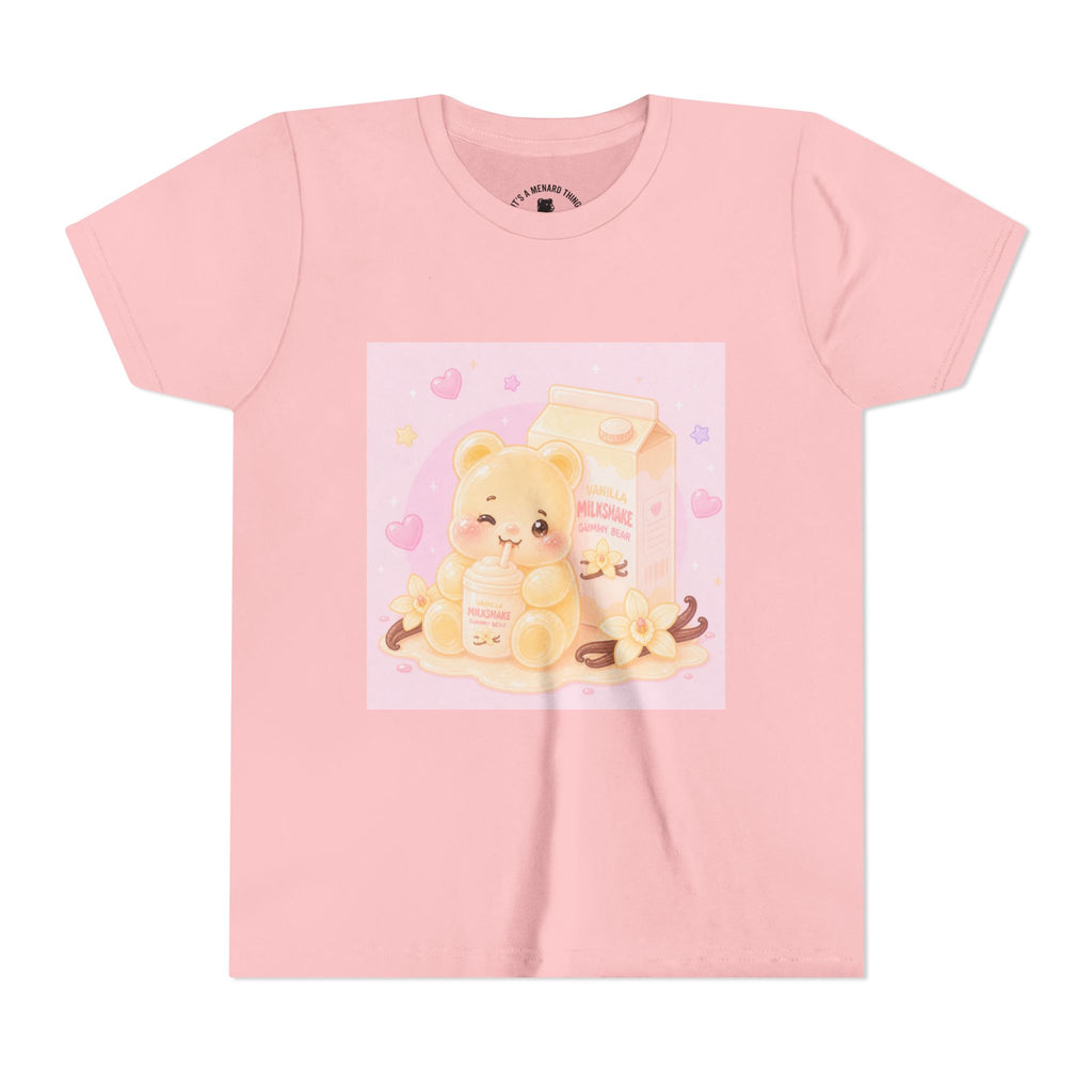 Vanilla Milk Shake Gooey Gummy Youth Tee — Kawaii Pastel Kids T‑Shirt