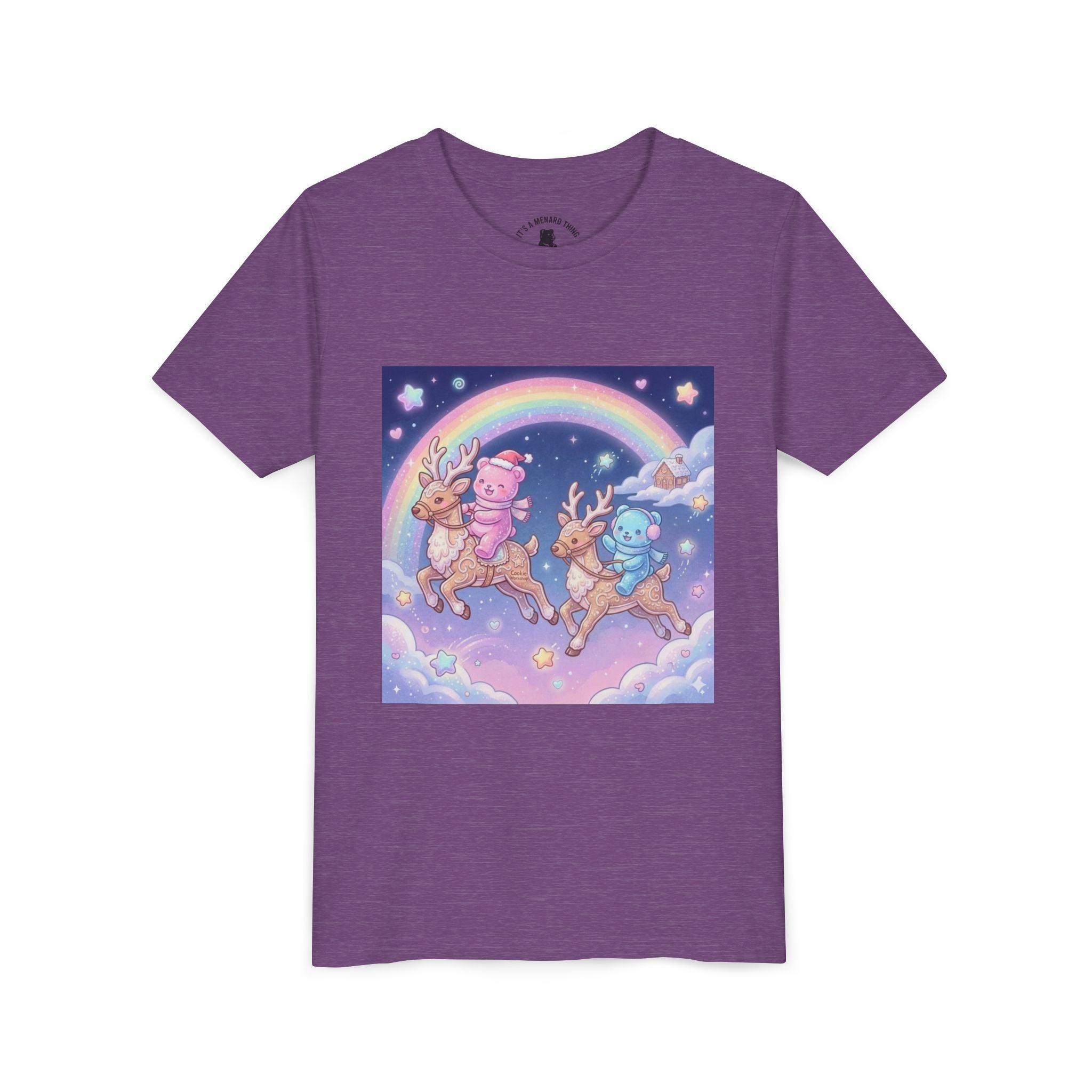 Duo Gooey Gummy Bear riding Reindeer — Cute Youth T-Shirt