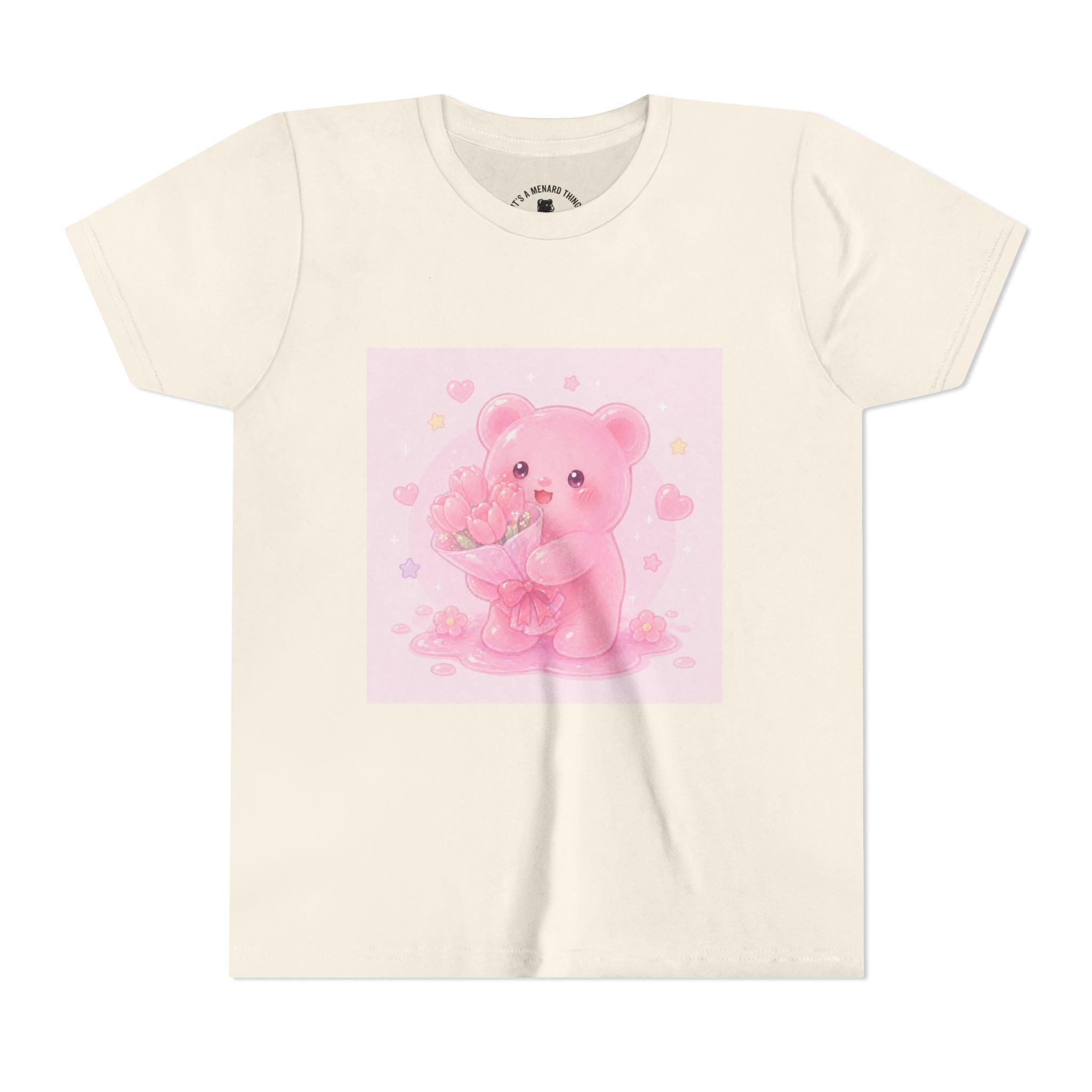 Pink Gooey Gummy Bear Youth Tee – Valentine Gummy Bouquet Kids Shirt