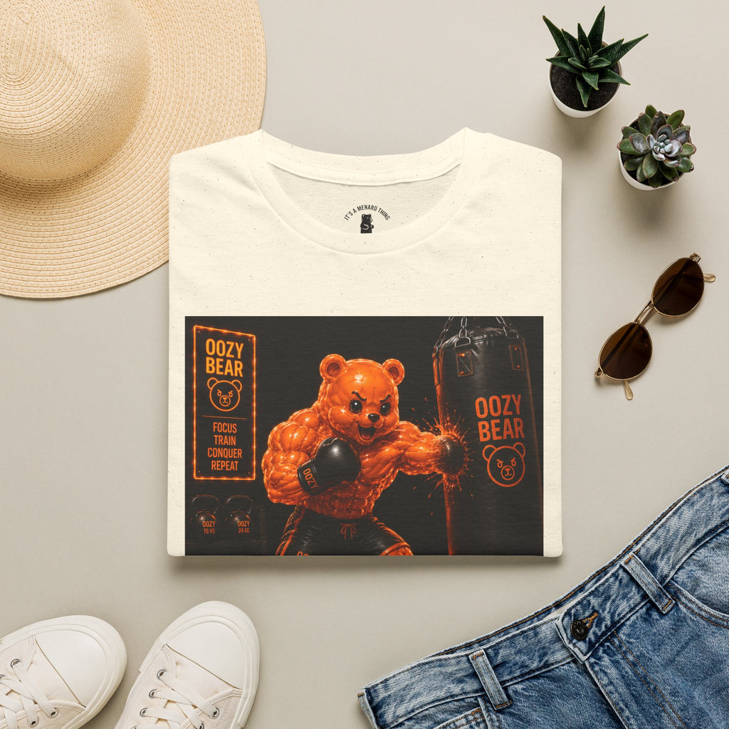 Retro Fighting Ring Workout, Orange Oozy Buff Bear Gummy Gym Addition- Adult Graphic Shirt