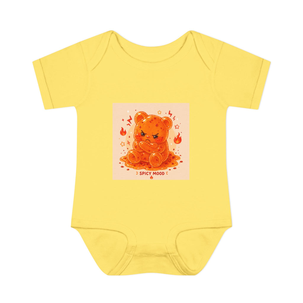 Spicy Mood Orange Gooey Gummy Bear Bodysuit — Cute Hot Pepper Bear Baby Onesie