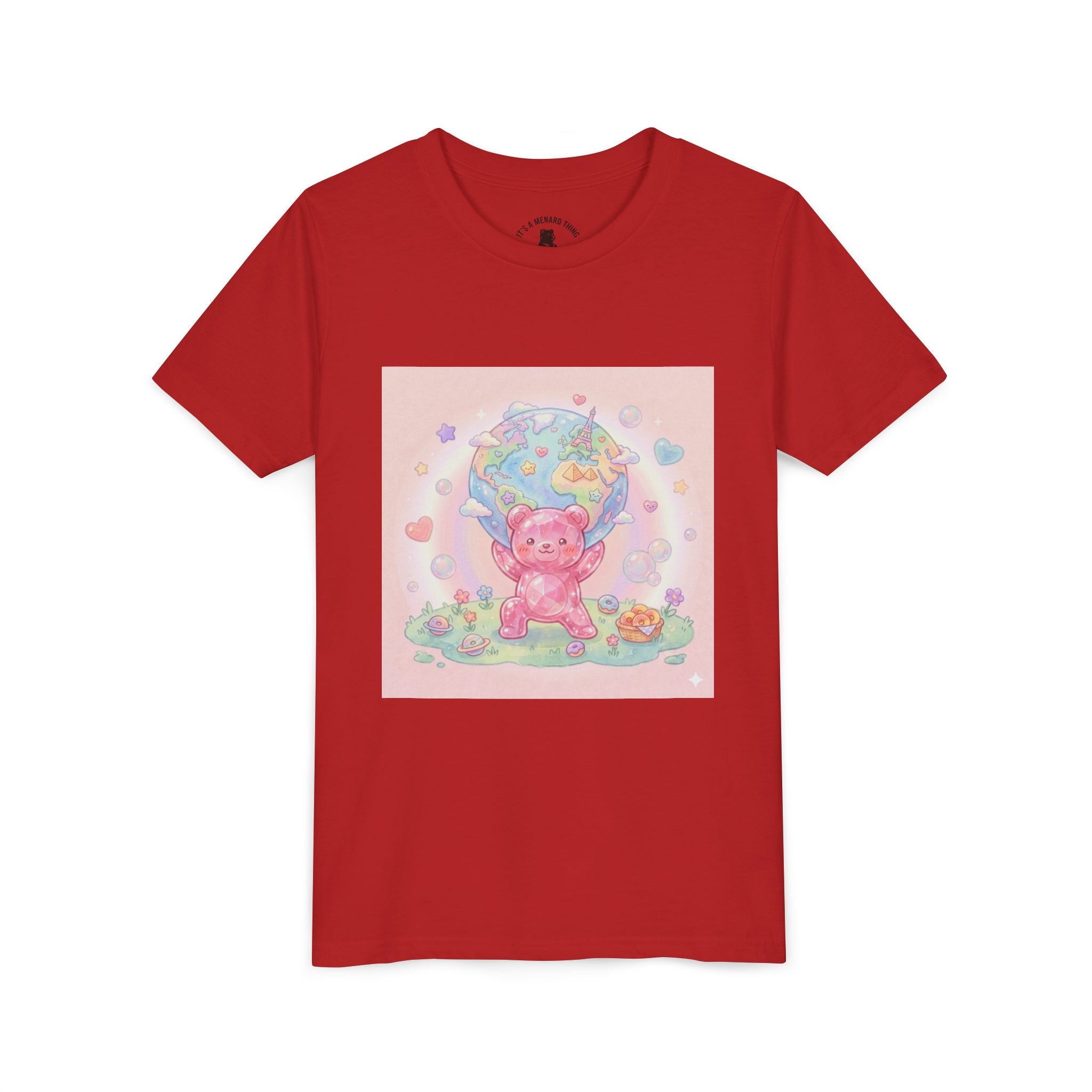 World Atlas, Weight of the Gummy World Pink Gooey Bear- Pastel Graphic Youth T-Shirt