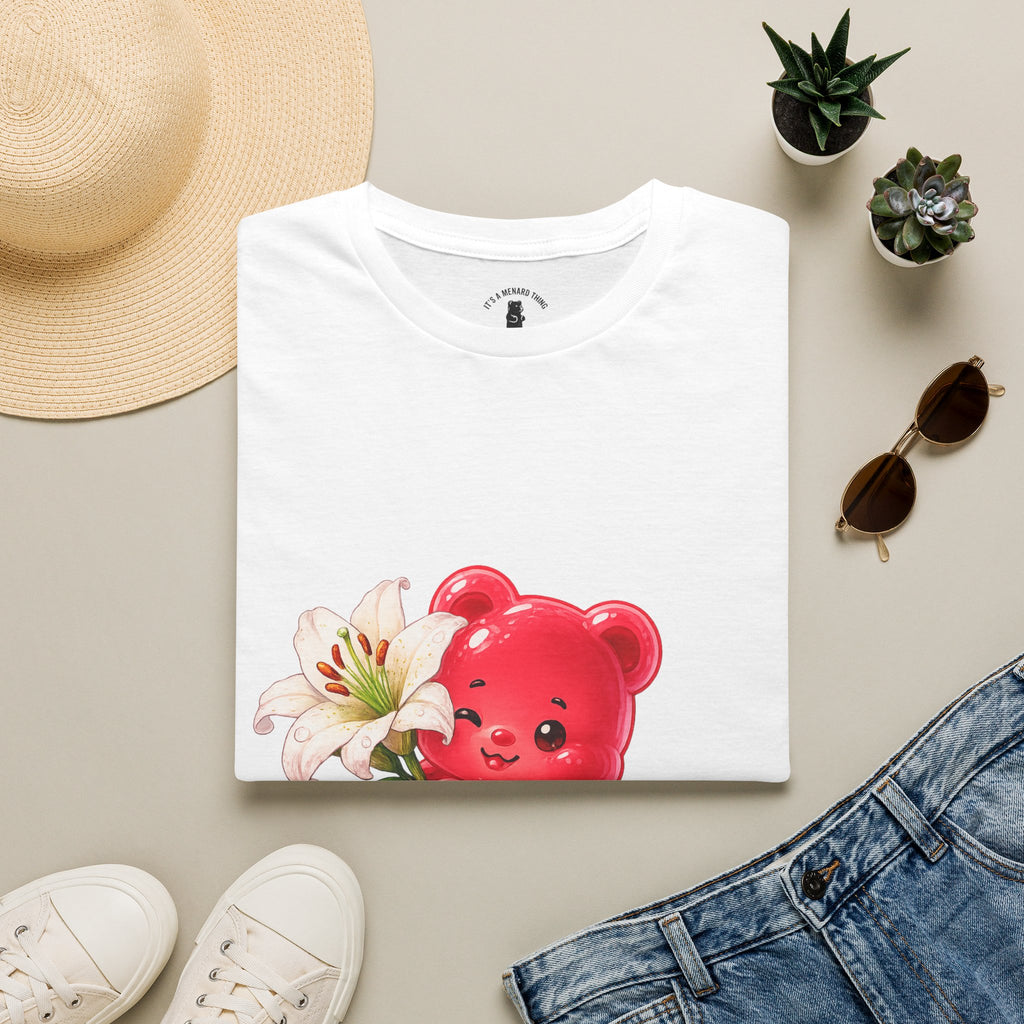 White Casa Blanca Lily, Red Oozy Bear Special Flower Edition- Graphic Shirt