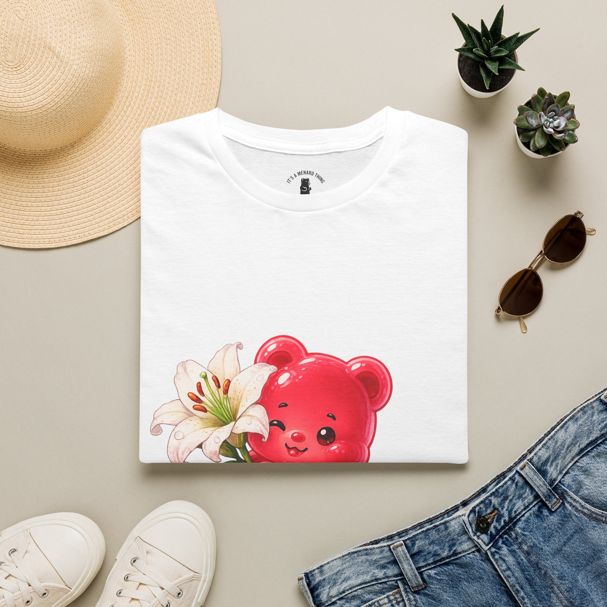 White Casa Blanca Lily, Red Oozy Bear Special Flower Edition- Graphic Shirt