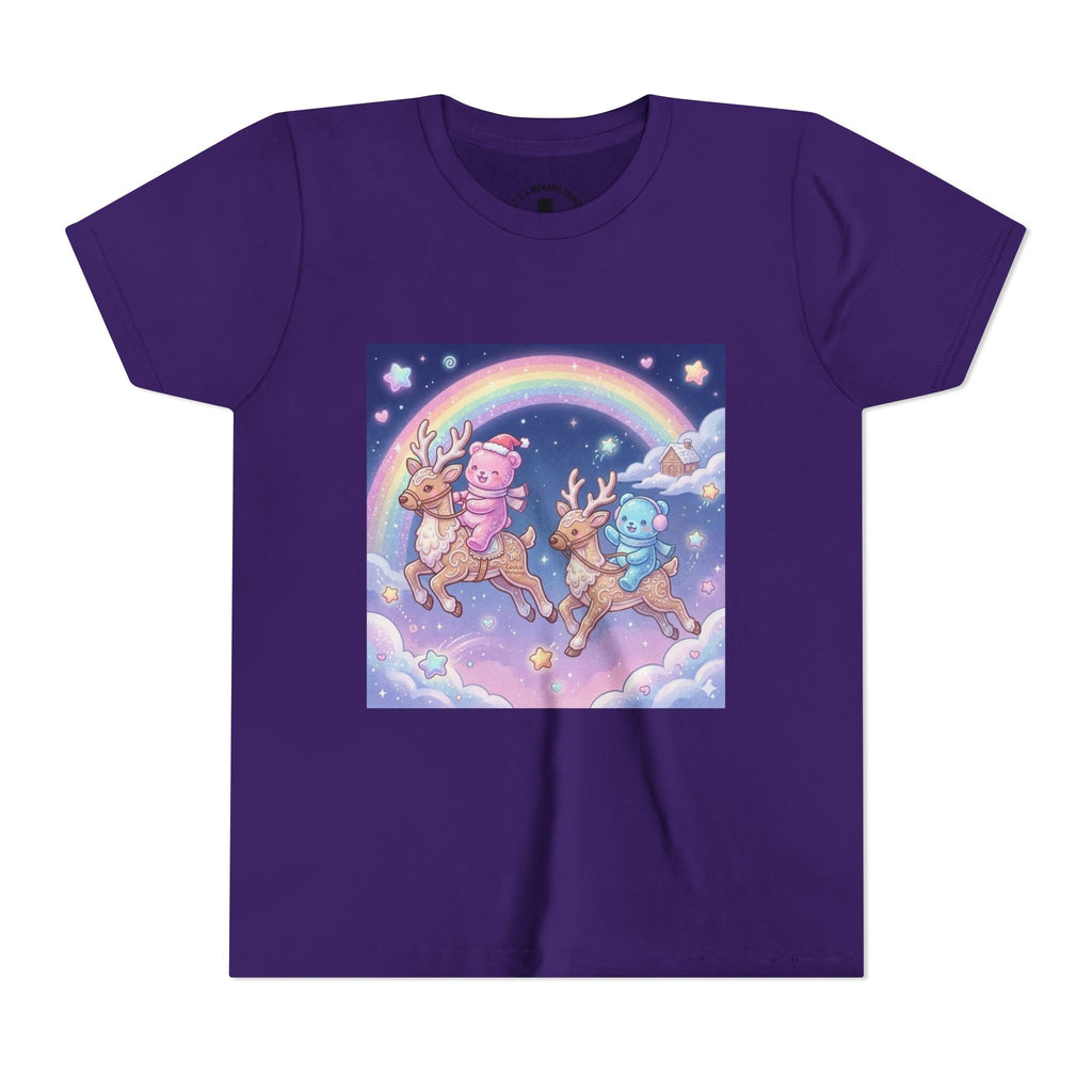 Duo Gooey Gummy Bear riding Reindeer — Cute Youth T-Shirt