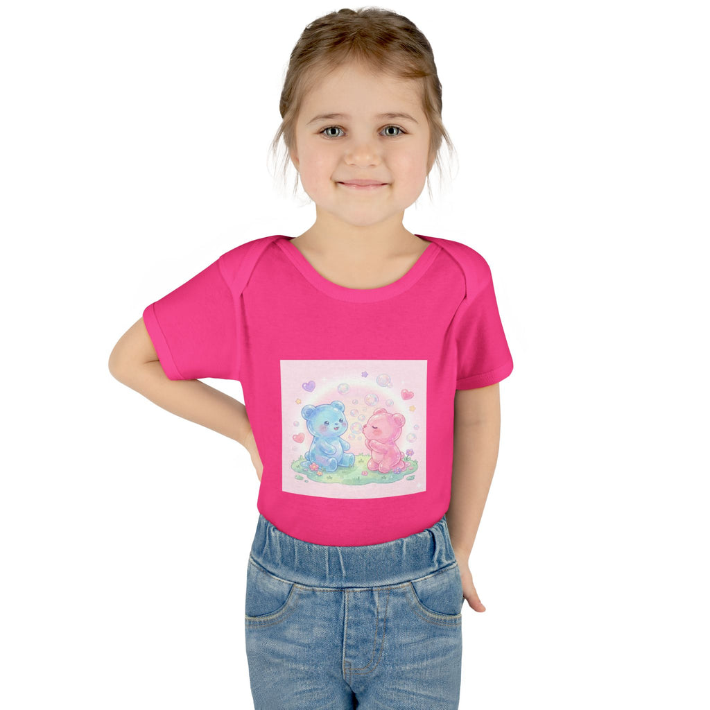 Baby Bodysuit — Pastel Blue & Pink Gooey Gummy Bears Cute Newborn Onesie
