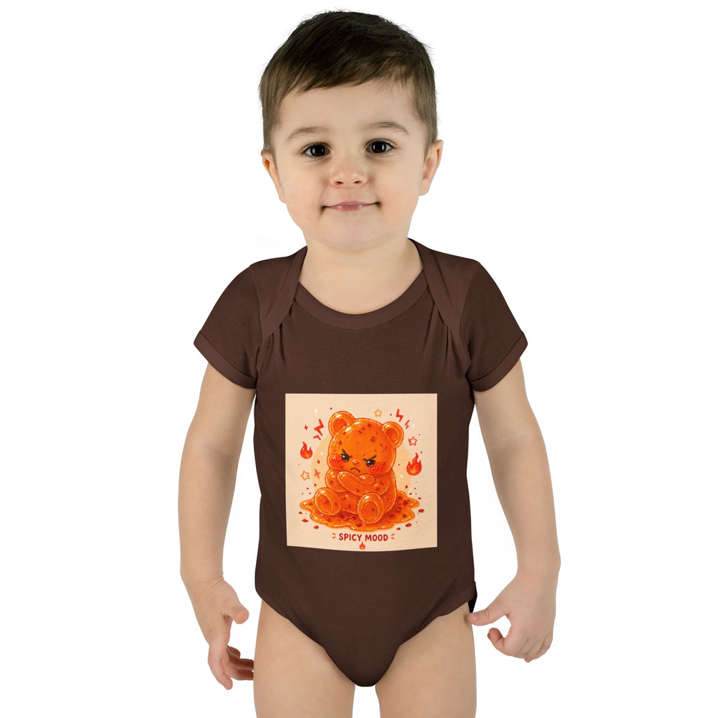 Spicy Mood Orange Gooey Gummy Bear Bodysuit — Cute Hot Pepper Bear Baby Onesie