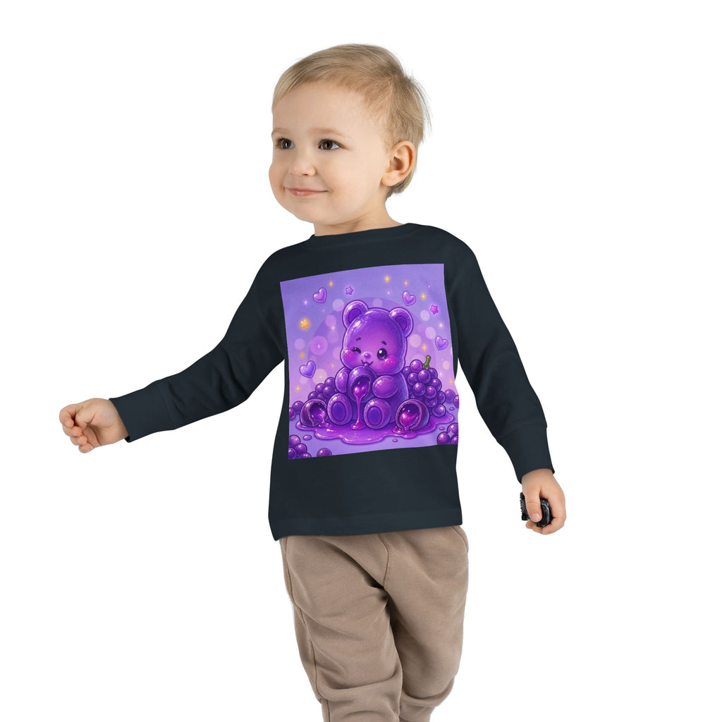 Ripe Purple Grapes, Oozy Bear Gummy Friend Fruit Special- Kids Graphic Long Sleeve Shirt