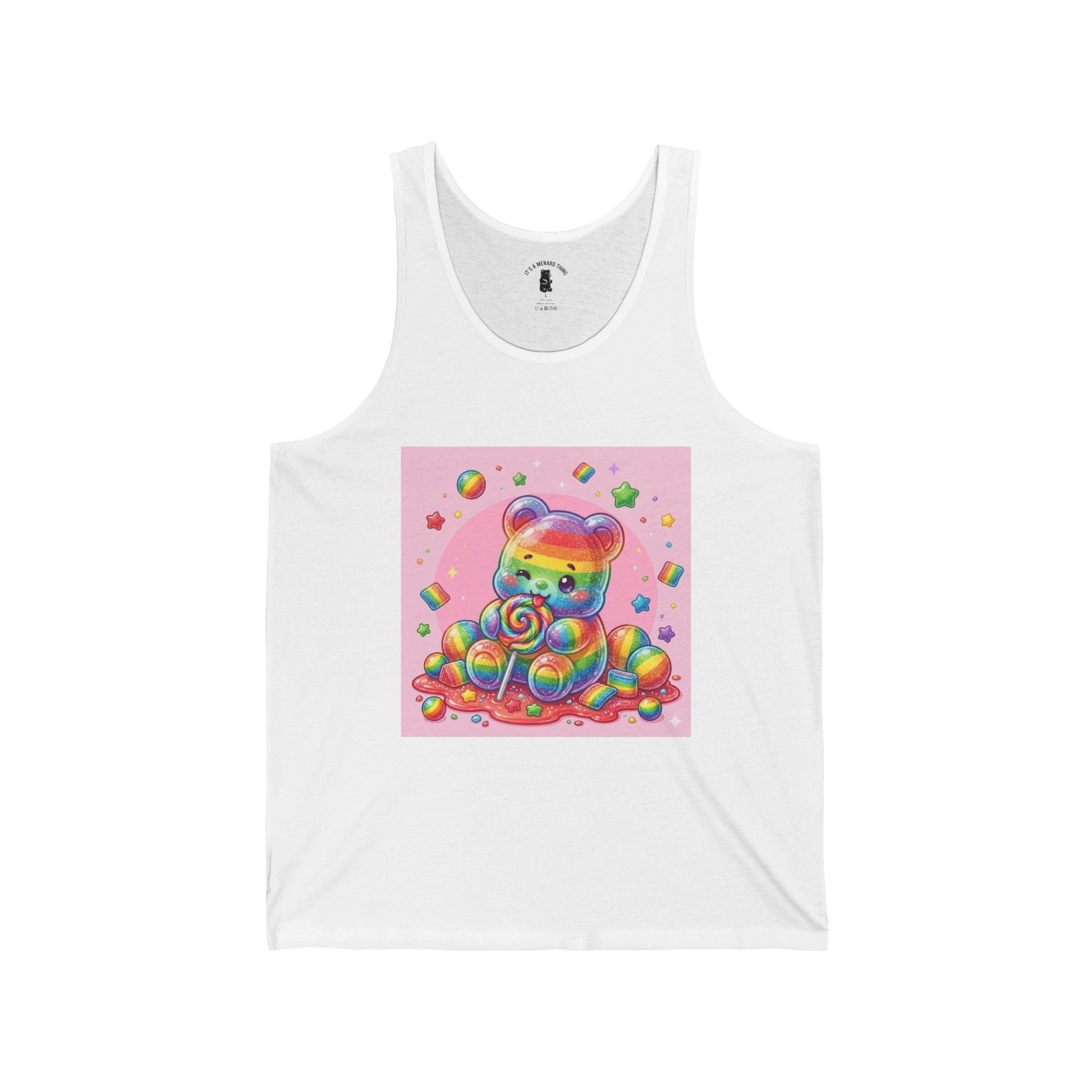 Rainbow Stripe Candy, Lollipop Gooey Gummy Bear — Kawaii Graphic Tank Top