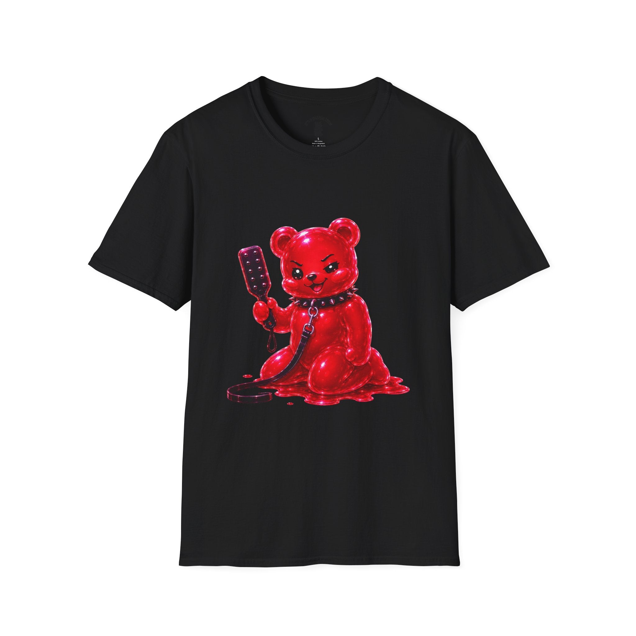 Crimson Red Oozy Bear Gummy Freak with Spank Paddle- Graphic Shirt (Adult Only!)