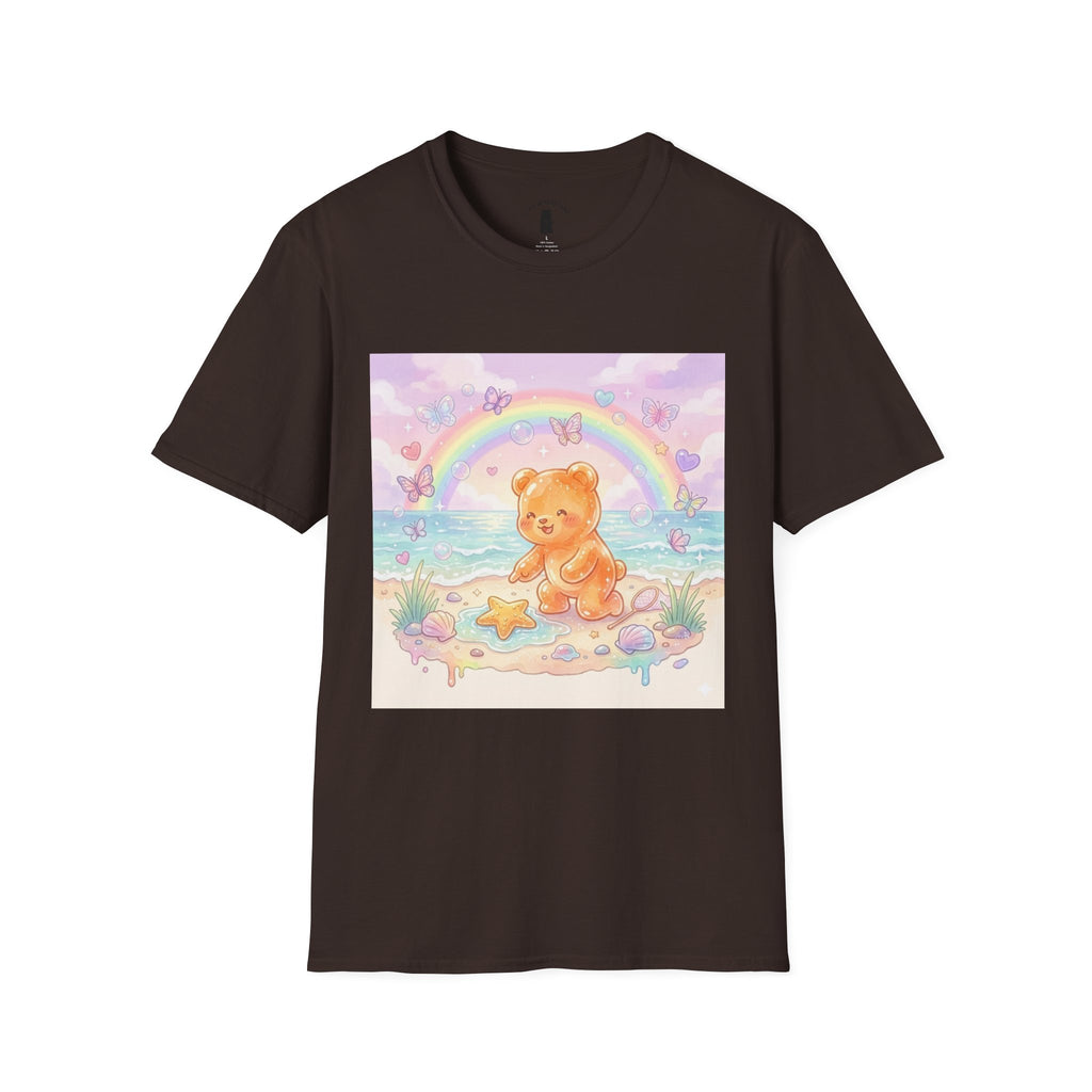 Cute Beach Teddy T-Shirt — Rainbow Seashells & Starfish Graphic Tee