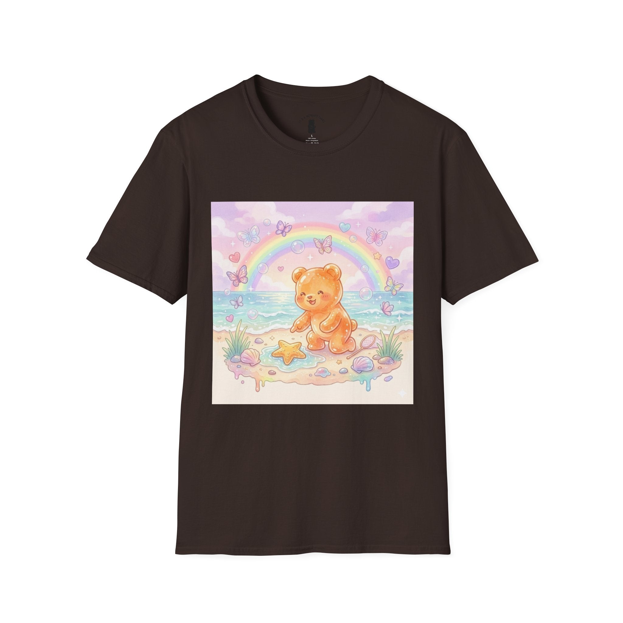 Cute Beach Teddy T-Shirt — Rainbow Seashells & Starfish Graphic Tee