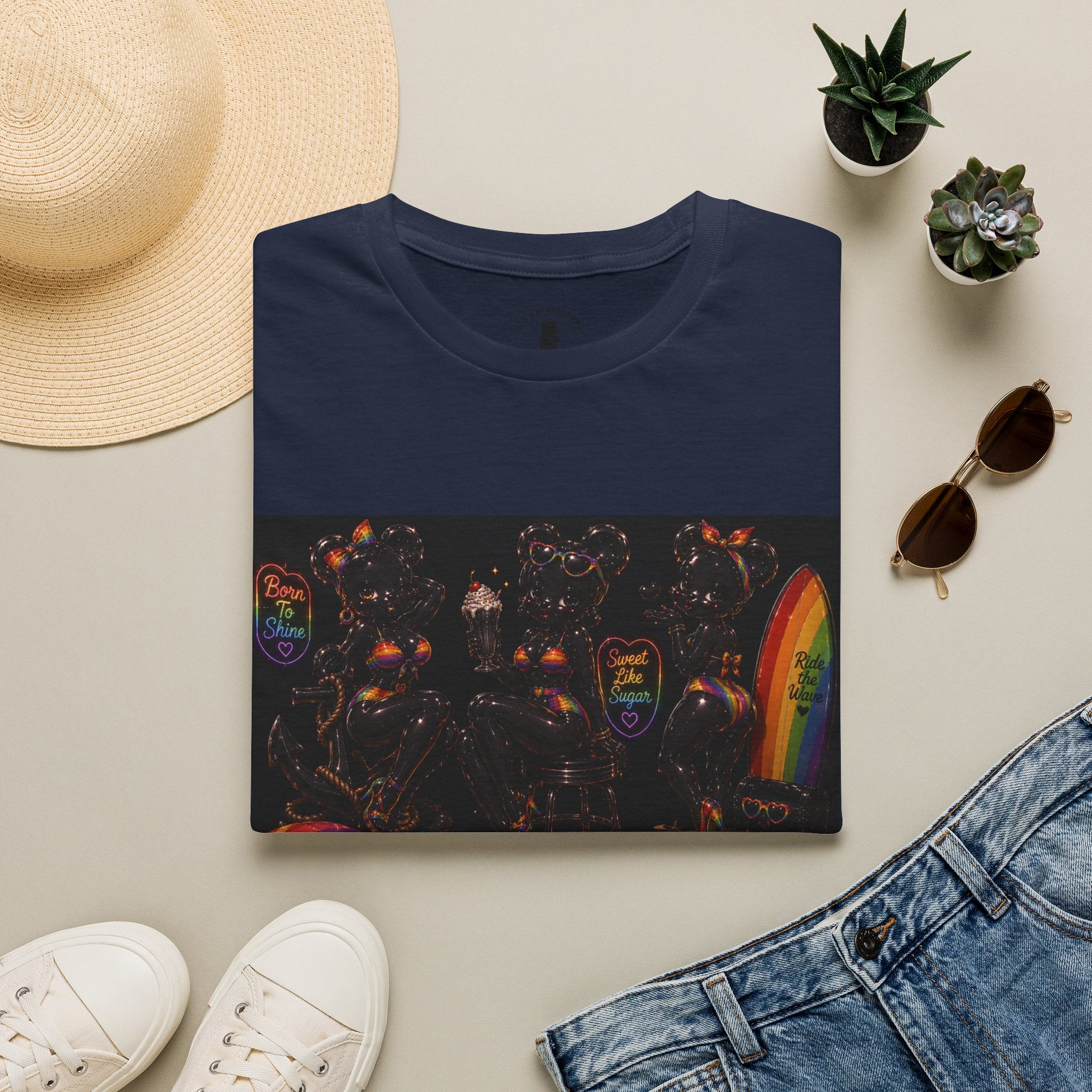 Black & Rainbow Special Addition Oozy Bear Beach Babe Pin Up- Adult Graphic Shirt (18+)