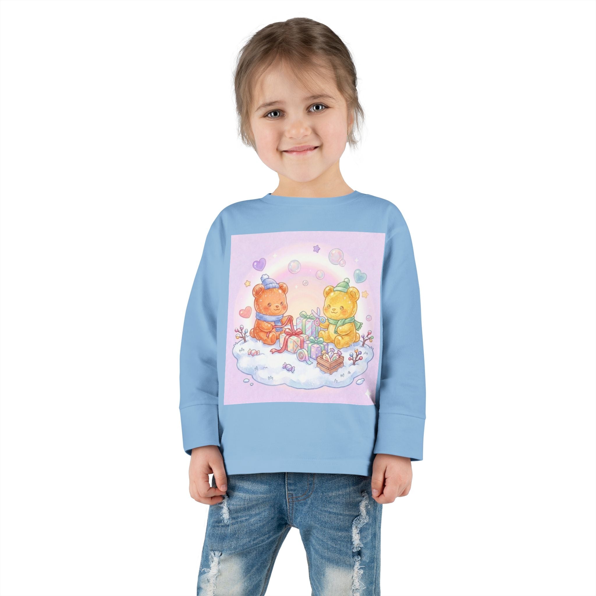 Holiday Gift Giving, Oozy Bear Friends In Snow- Graphic Long Sleeve Shirt