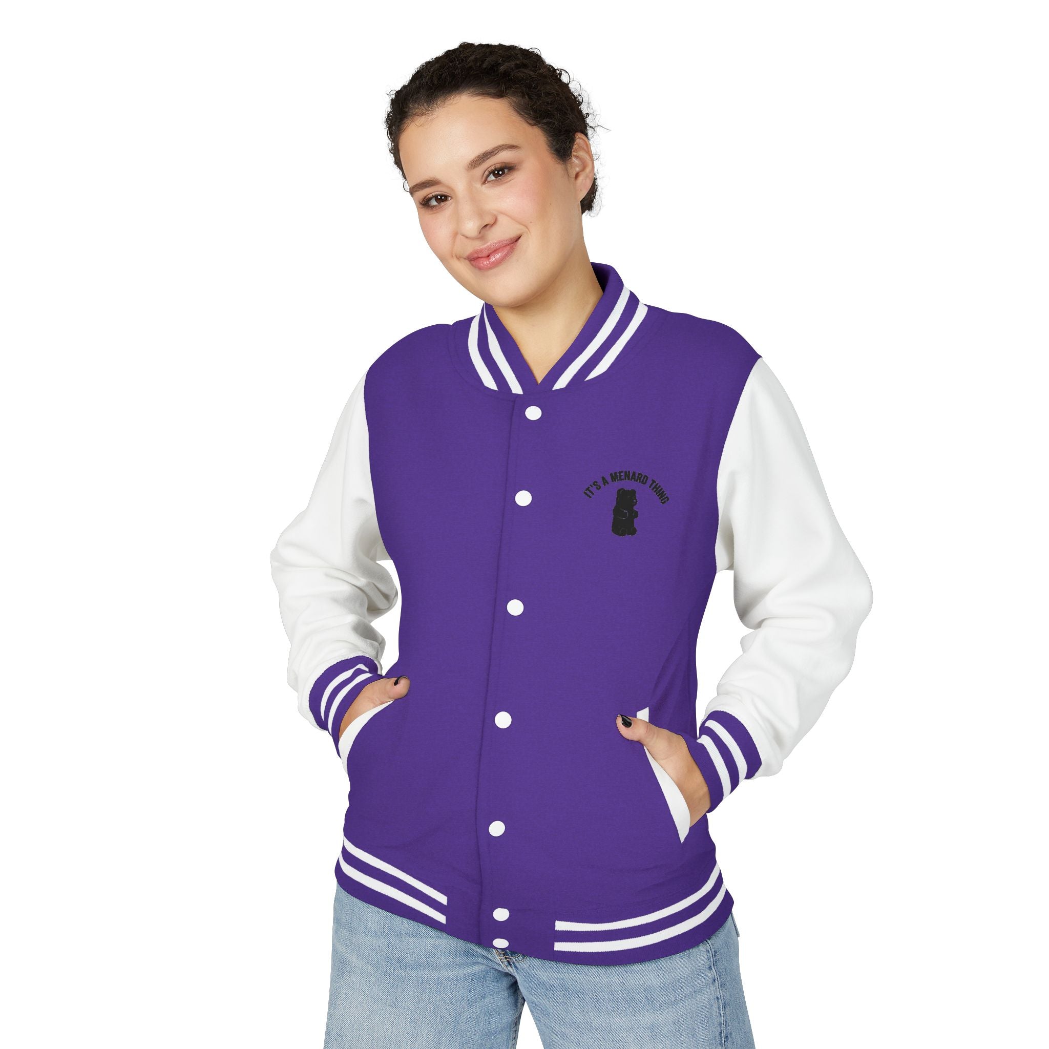 Pink Wax Cap Mushroom, Gooey Gummy Bear Friend — Kawaii Graphic Varsity Jacket