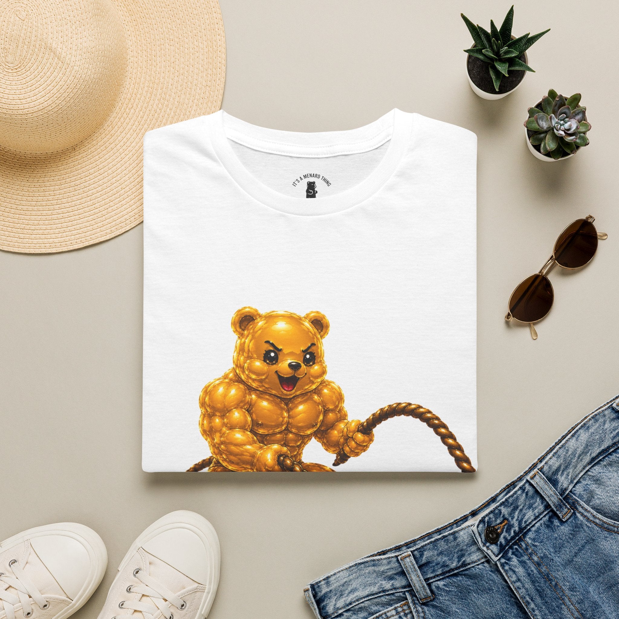 Rope Workout, Golden Yellow Oozy Buff Bear Gym Special- Adult Graphic Shirt (18+)