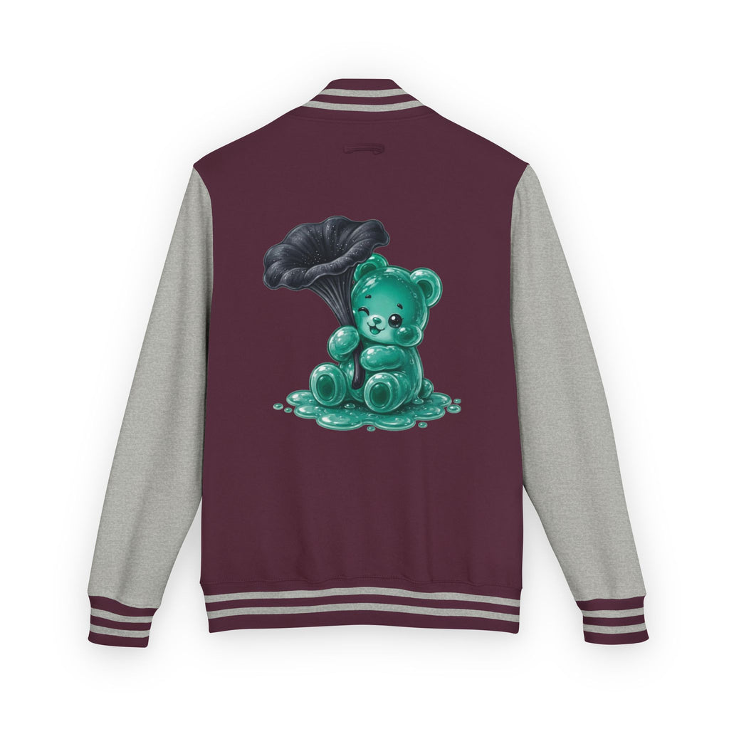 Black Trumpet Mushroom, Teal Oozy Bear Gummy Friend- Letterman Graphic Jacket