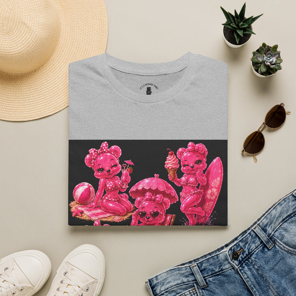 Retro Pink Pin Up Beach Oozy Bear Babe Gummy- Adult Graphic Shirt (+18)