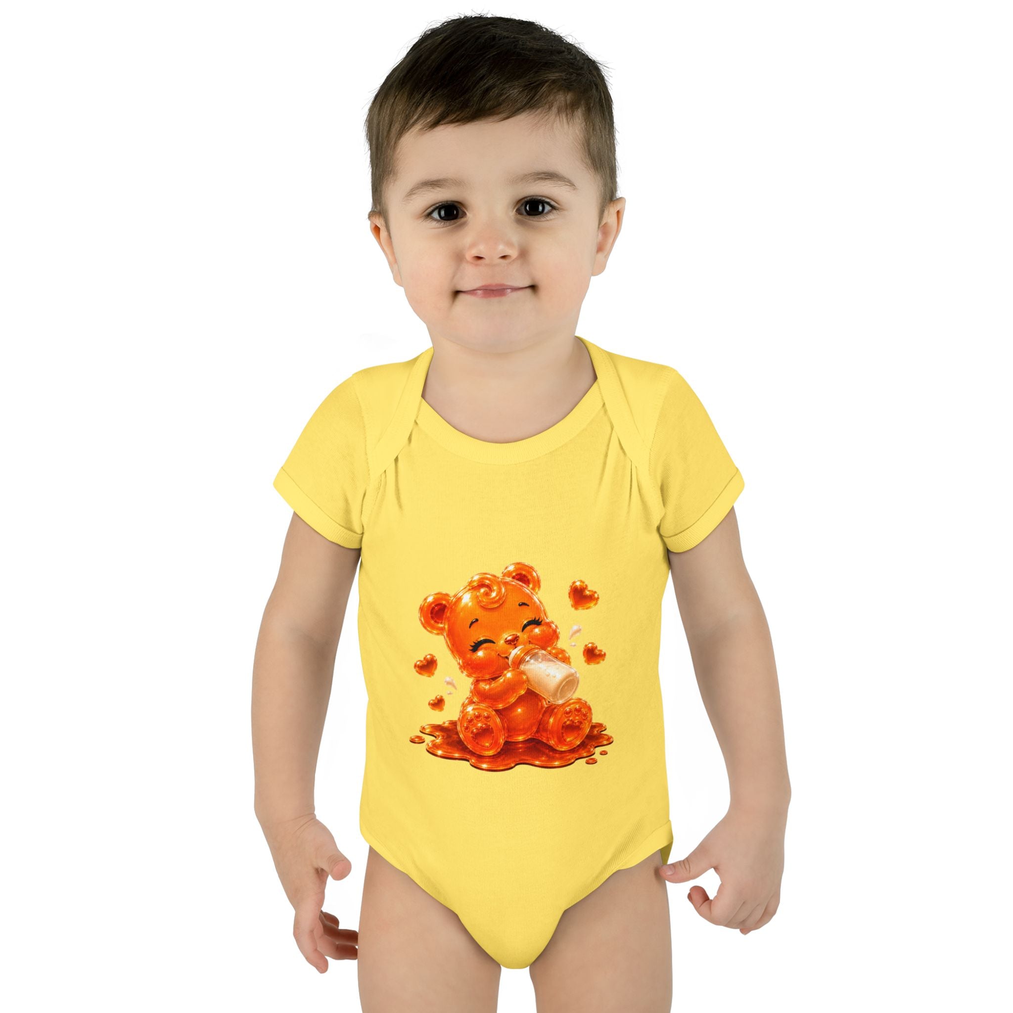 Yummy, Yummy Milk Time Orange Oozy Baby Gummy Bear Cutie Addition- Graphic Onesie