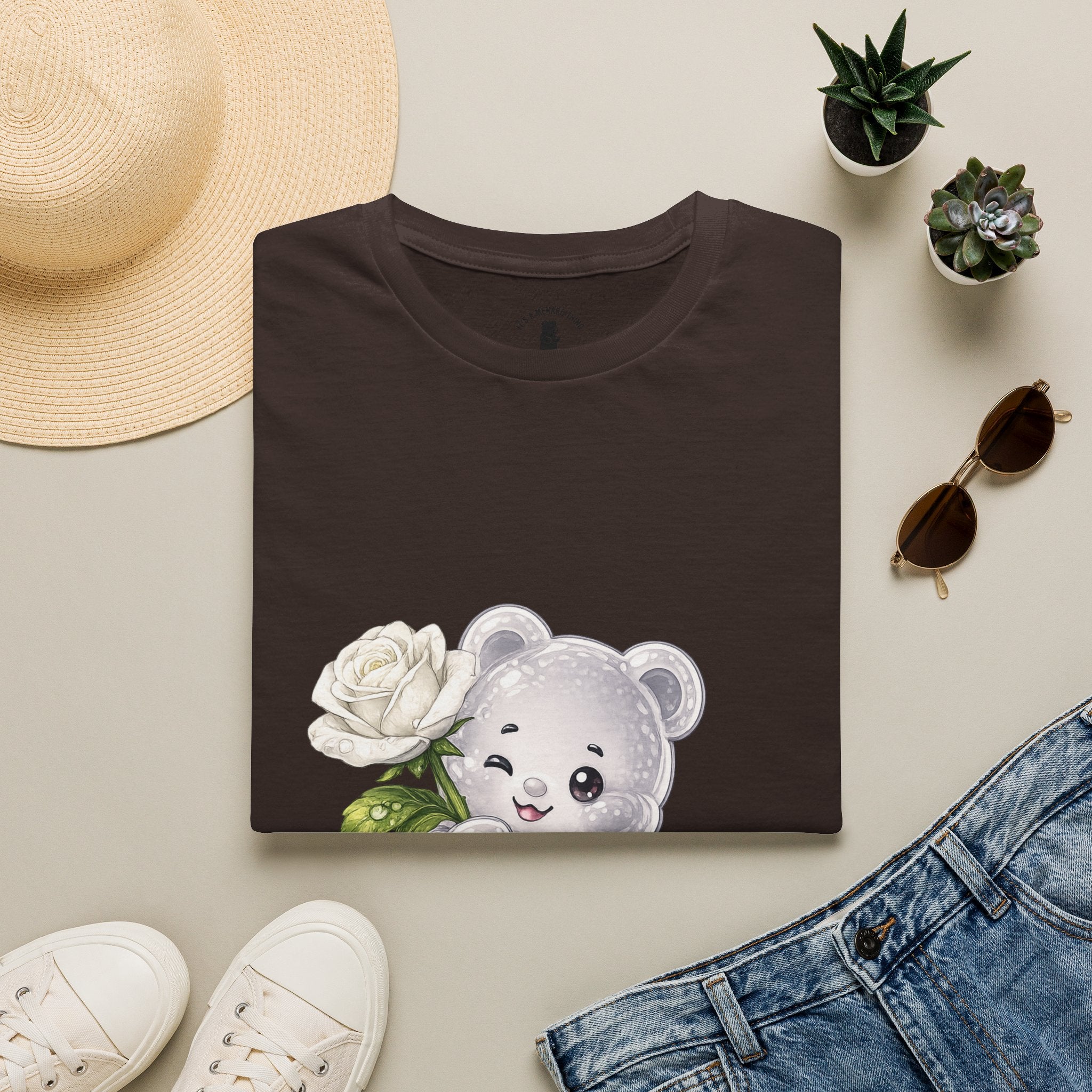Beautiful Blooming White Rose, Oozy Bear Gummy Special Flower Addition- Graphic Shirt