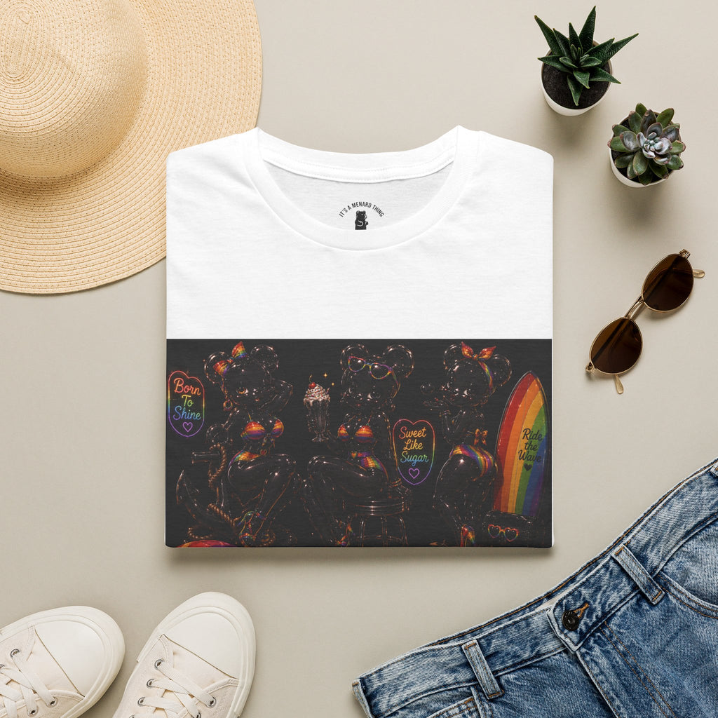 Black & Rainbow Special Addition Oozy Bear Beach Babe Pin Up- Adult Graphic Shirt (18+)
