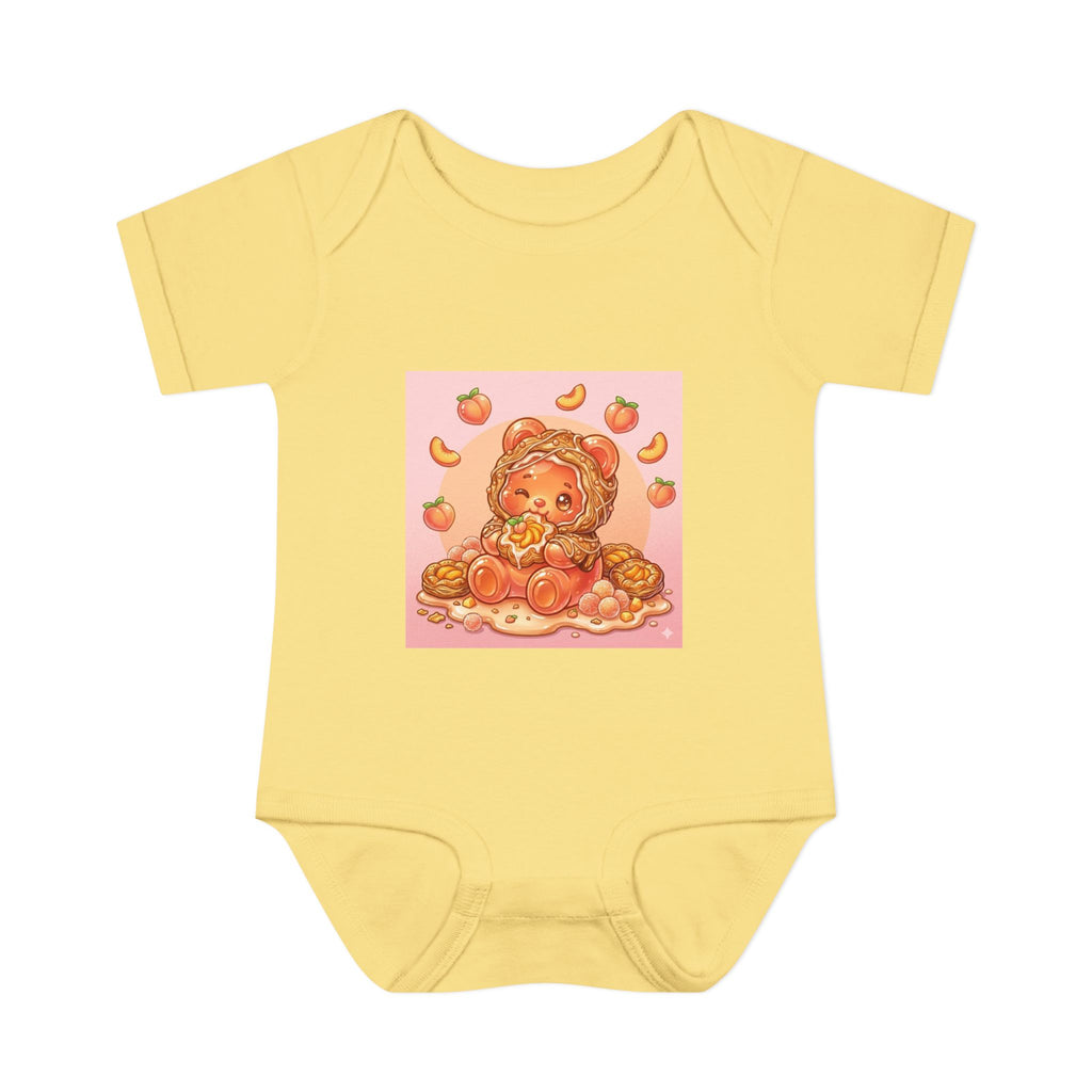 Peach Danish Gooey Gummy Bear in Puff Pasterie PJs Baby Onesie