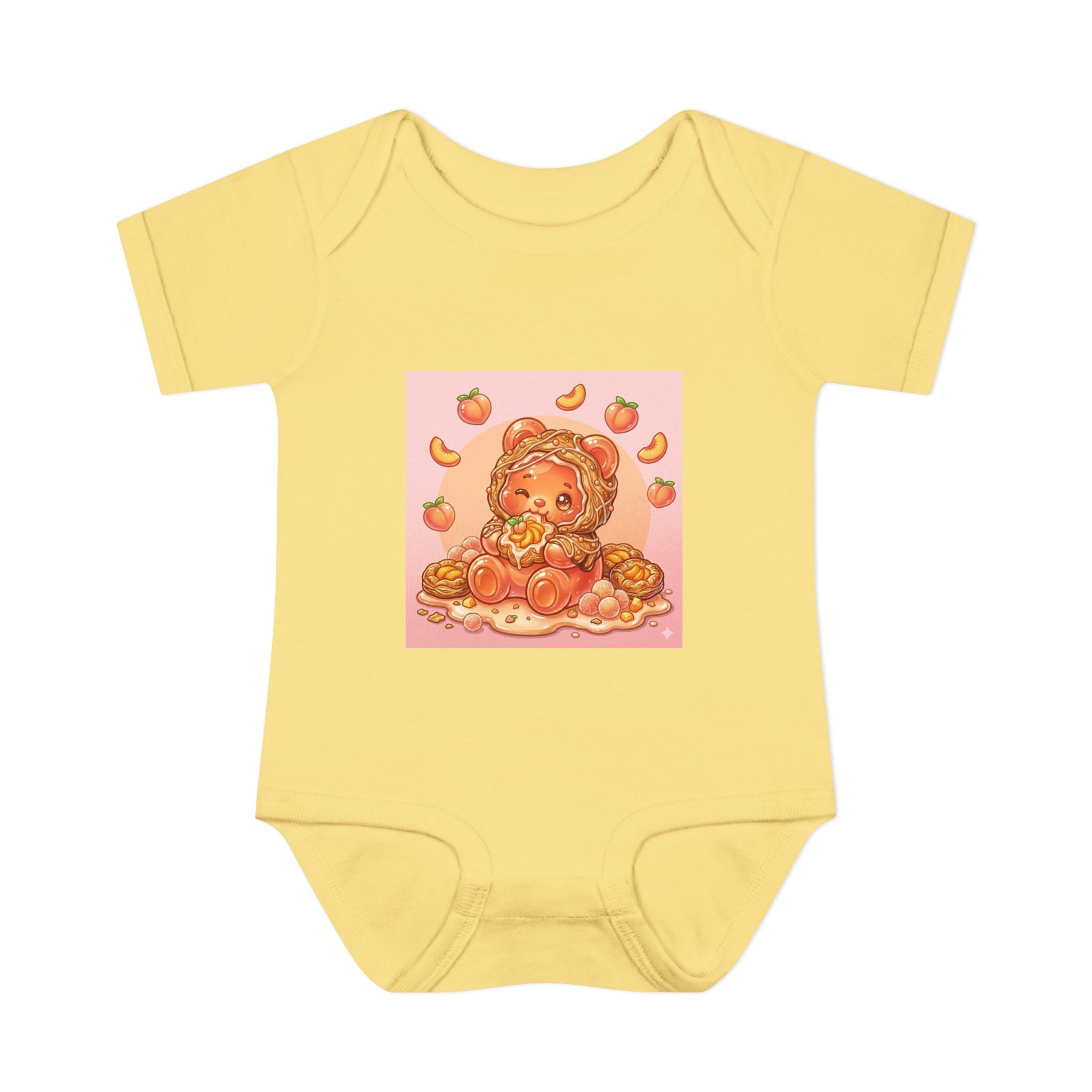 Peach Danish Gooey Gummy Bear in Puff Pasterie PJs Baby Onesie