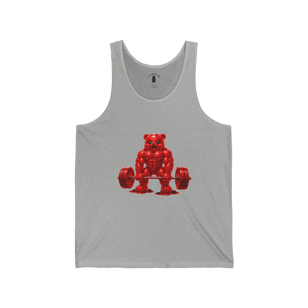 Weightlifting Fitness, Crimson Oozy Buff Bear Gummy Gym Addition- Workout Graphic Shirt