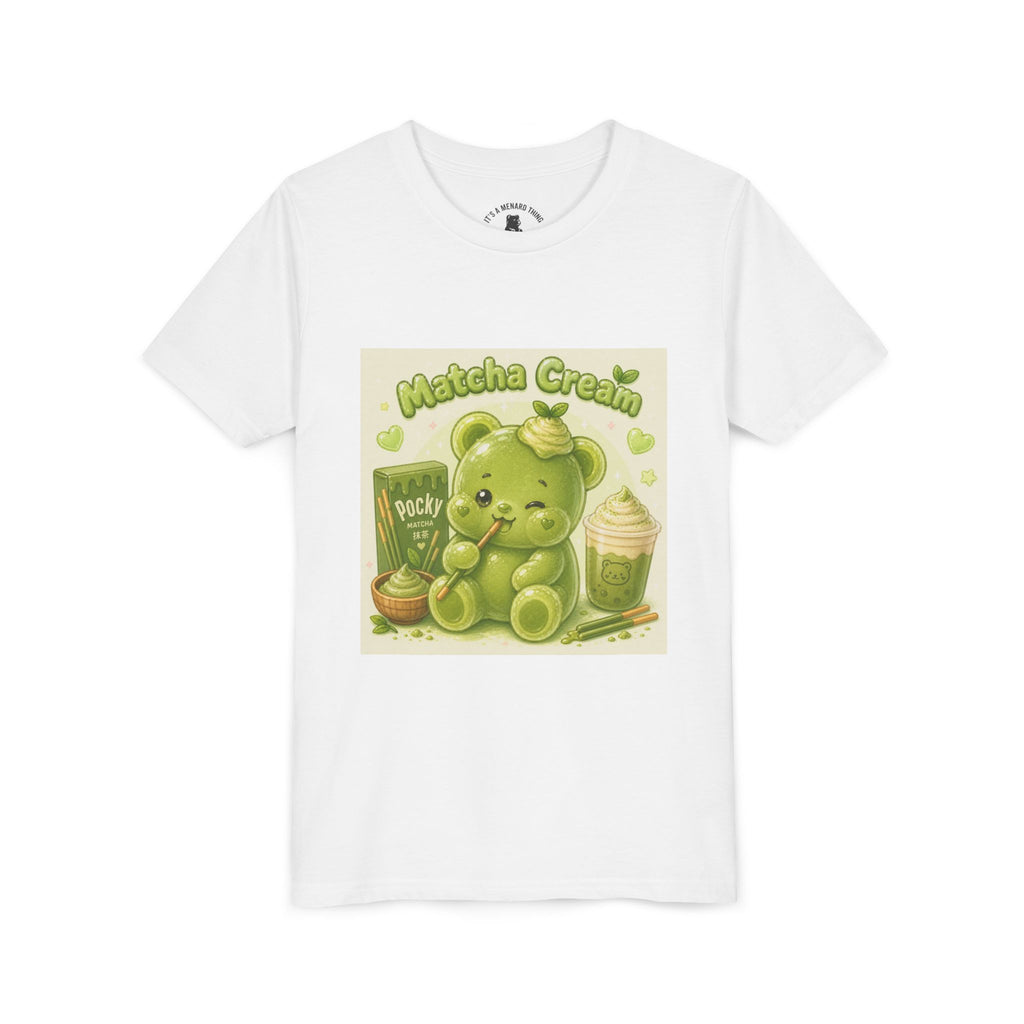 Matcha Cream Gooey Gummy Bear Youth Tee —Pocky & Dessert Graphic