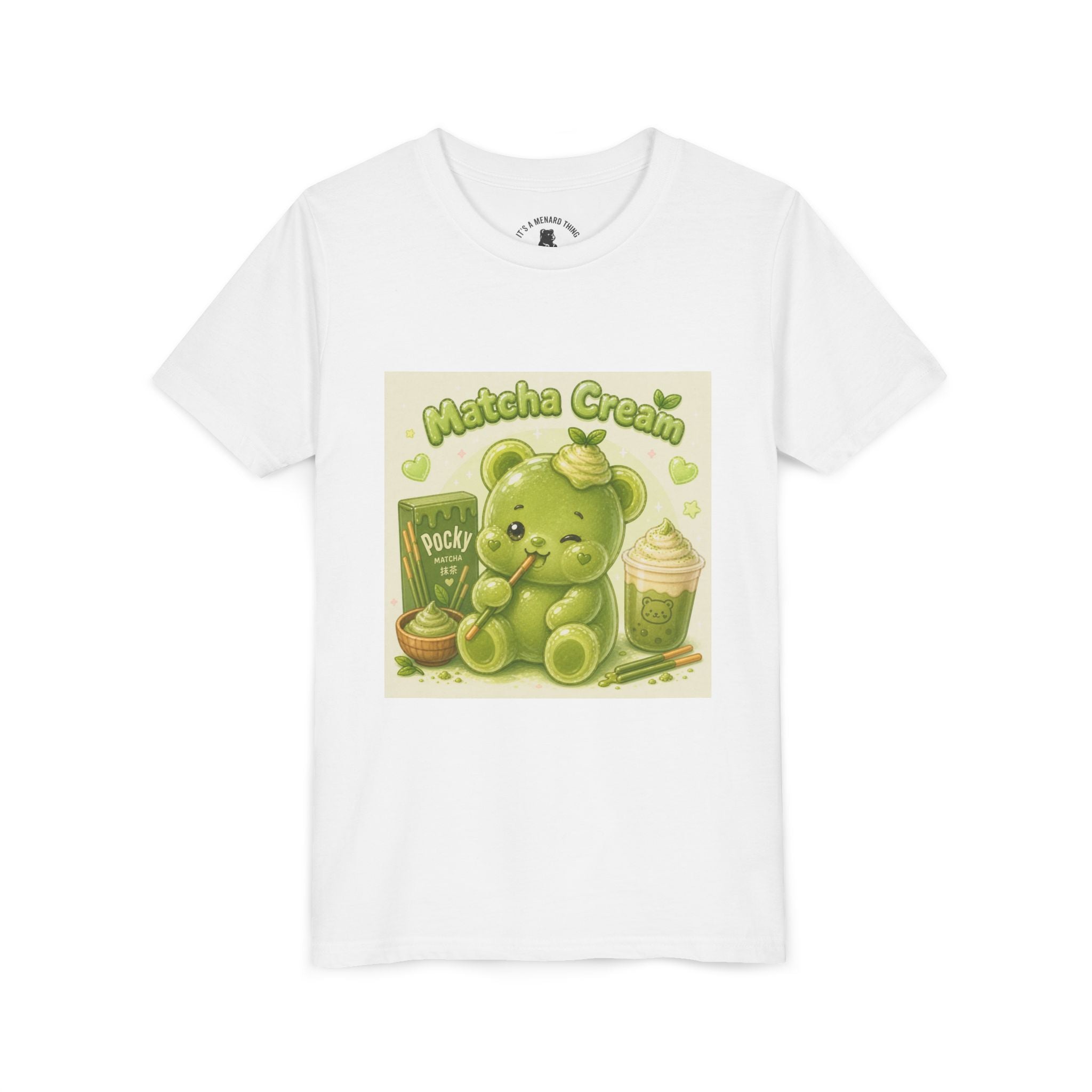 Matcha Cream Gooey Gummy Bear Youth Tee —Pocky & Dessert Graphic