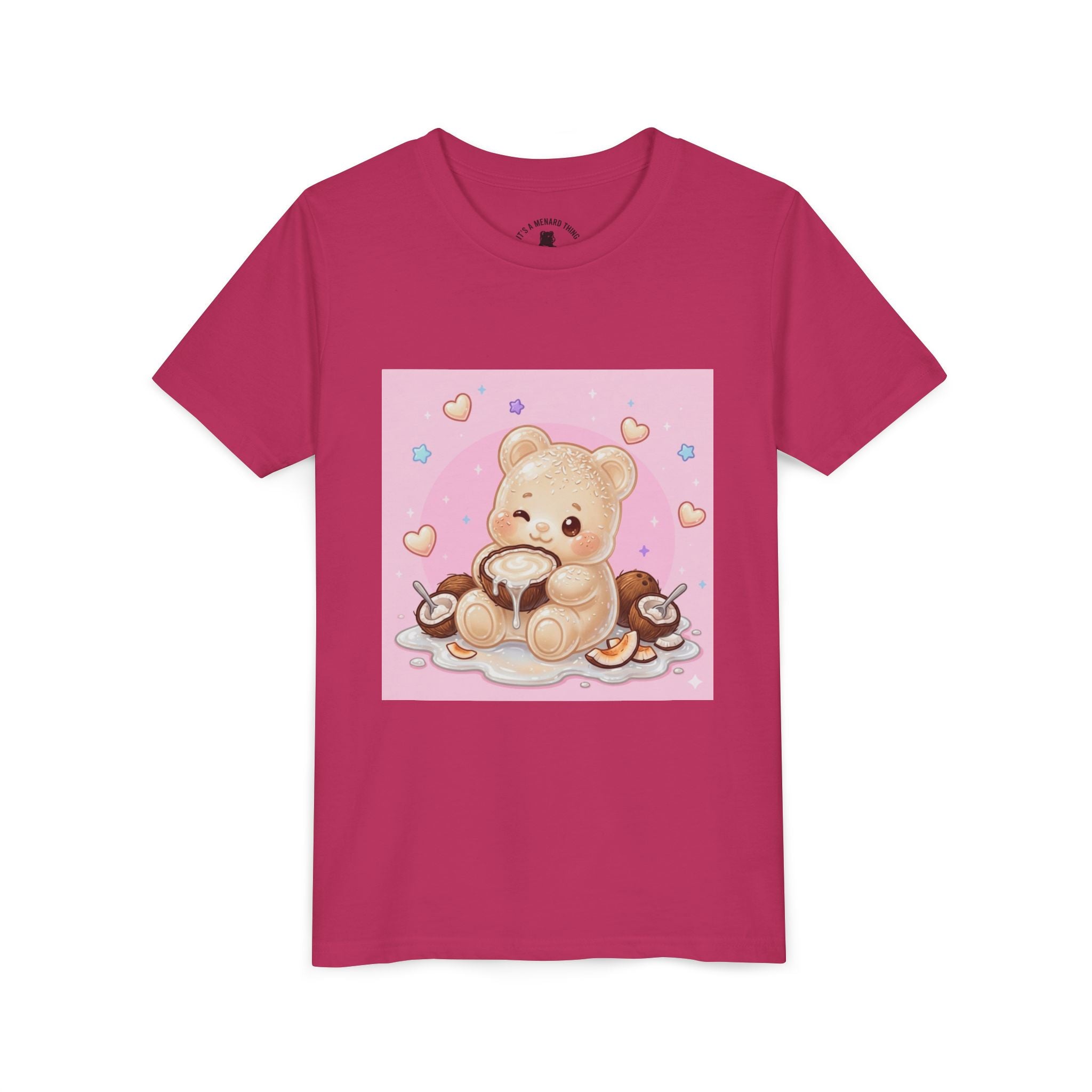 Gooey Gummy Coconut Milk Bear Kids T-Shirt (Pink Hearts)