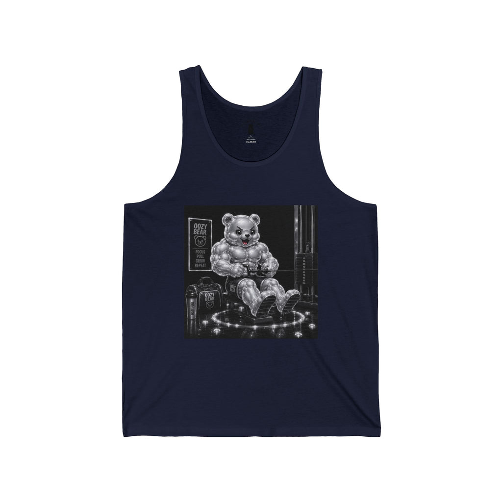 Bench Workout, Silver Oozy Buff Bear Gummy Gym Addition- Adult Graphic Shirt