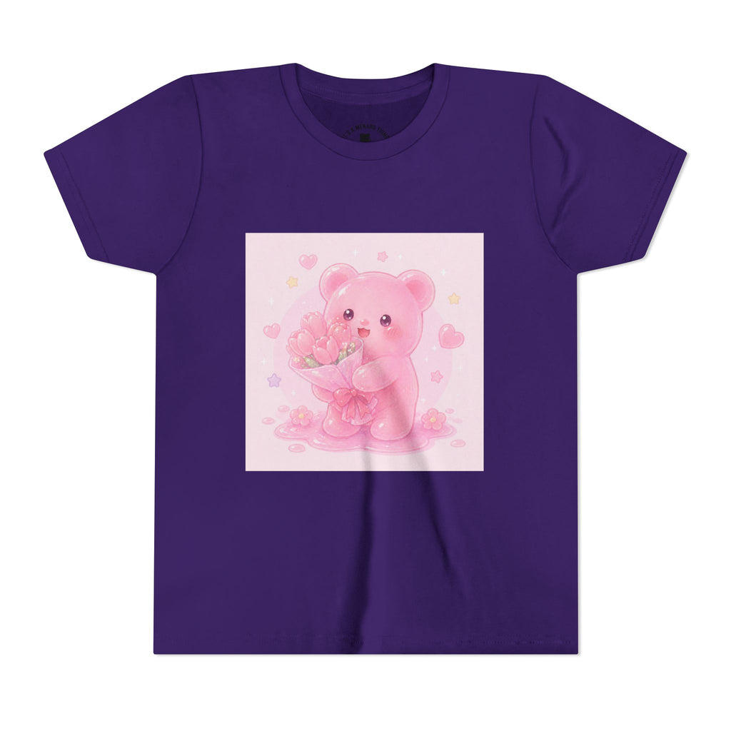 Pink Gooey Gummy Bear Youth Tee – Valentine Gummy Bouquet Kids Shirt