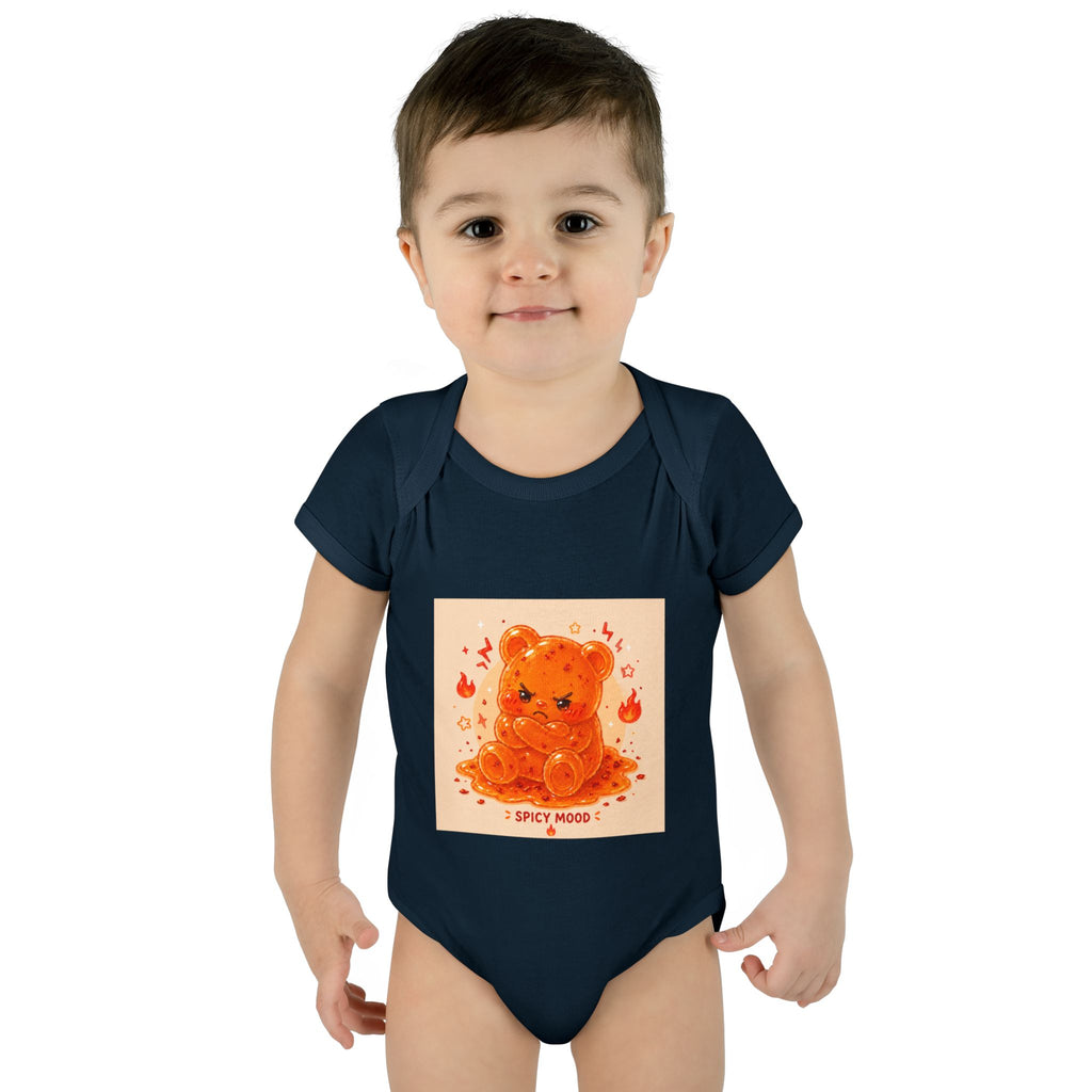 Spicy Mood Orange Gooey Gummy Bear Bodysuit — Cute Hot Pepper Bear Baby Onesie