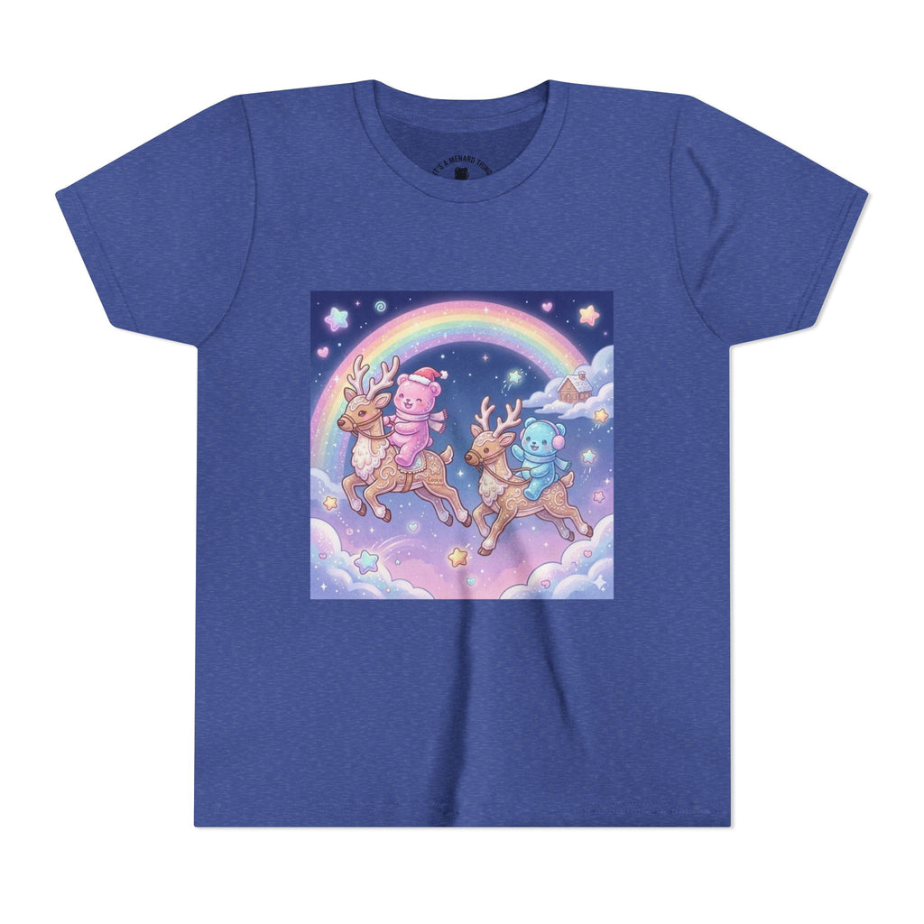 Duo Gooey Gummy Bear riding Reindeer — Cute Youth T-Shirt