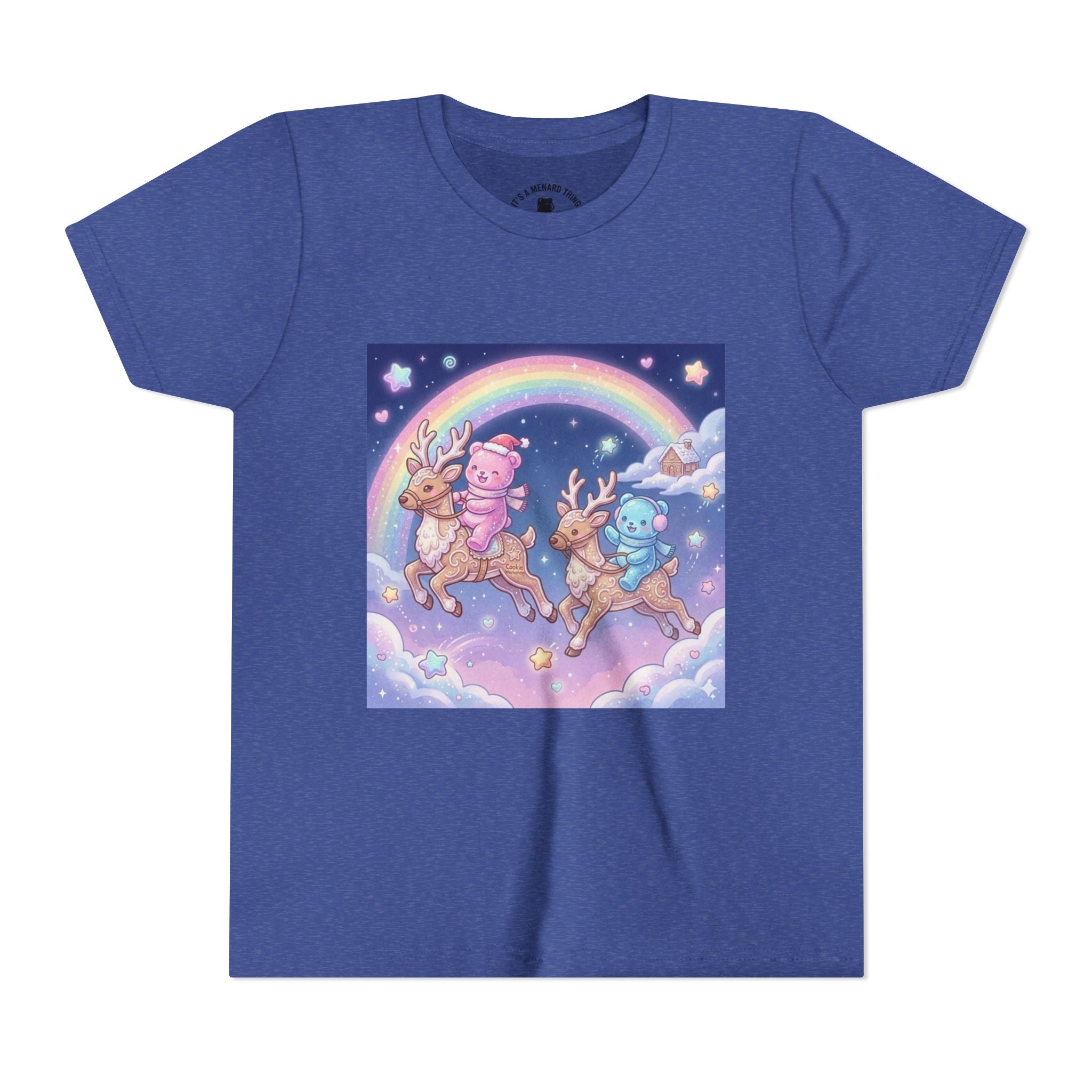 Duo Gooey Gummy Bear riding Reindeer — Cute Youth T-Shirt
