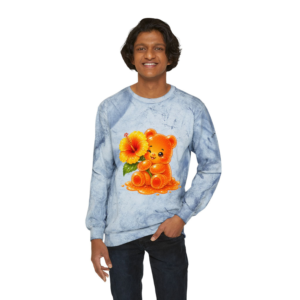 Hibiscus Sunrise, Orange Gooey Gummy Bear friend- Kawaii Graphic Sweatshirt