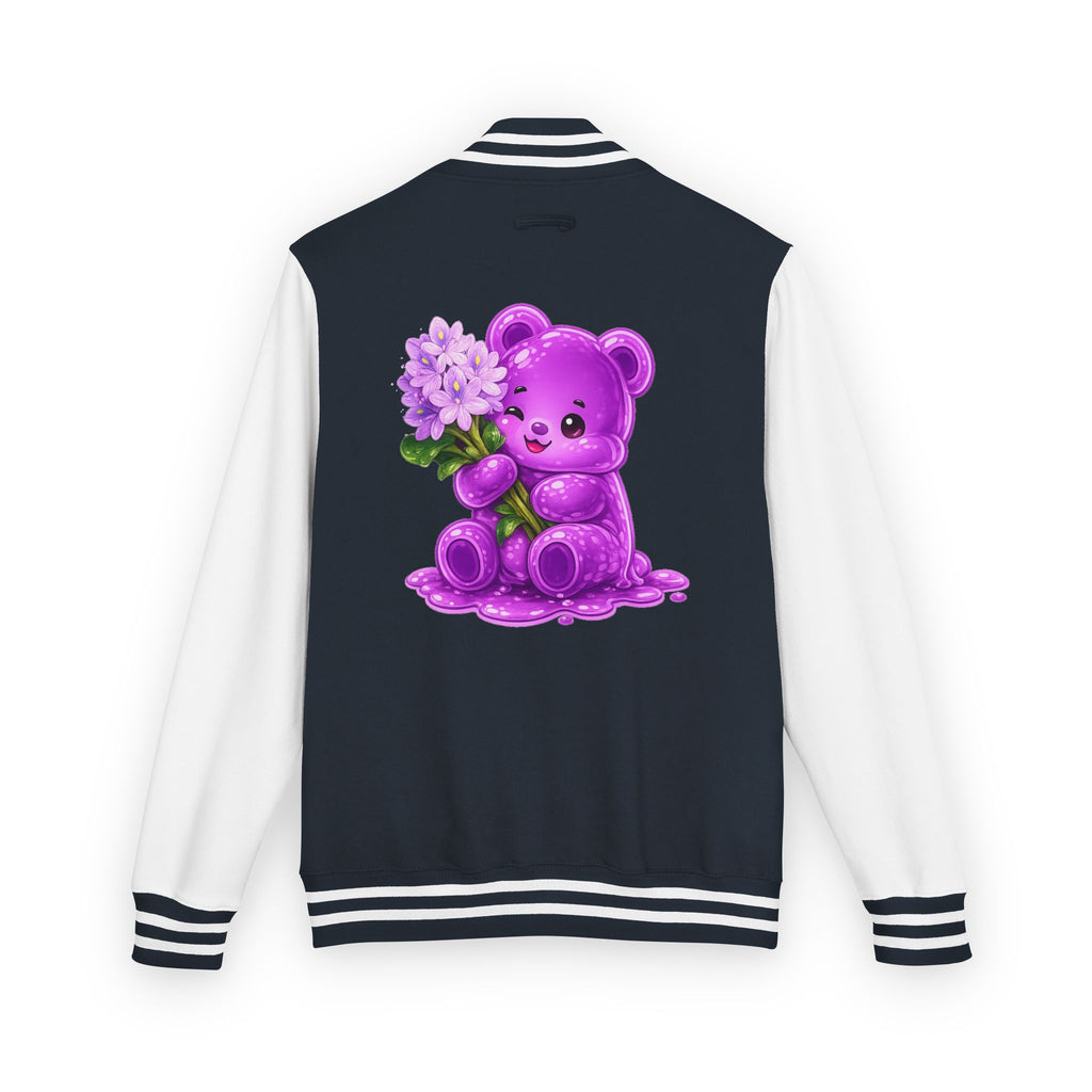 Special Purple Flower Cluster, Oozy Bear Gummy Friend- Letterman Graphic Jacket