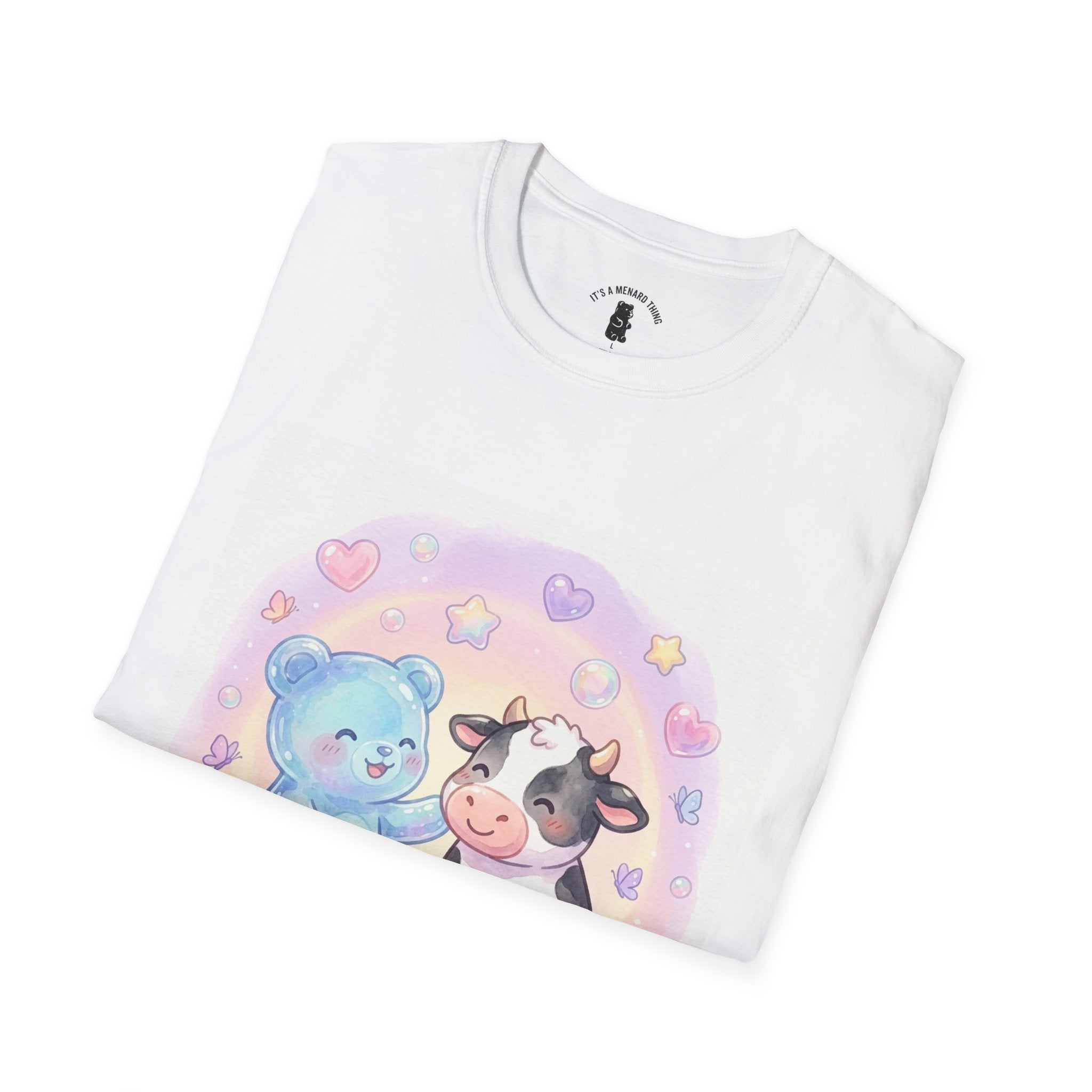 Blue Gooey Gummy Friend sharing Milk & Cookies — Pastel Graphic T-Shirt