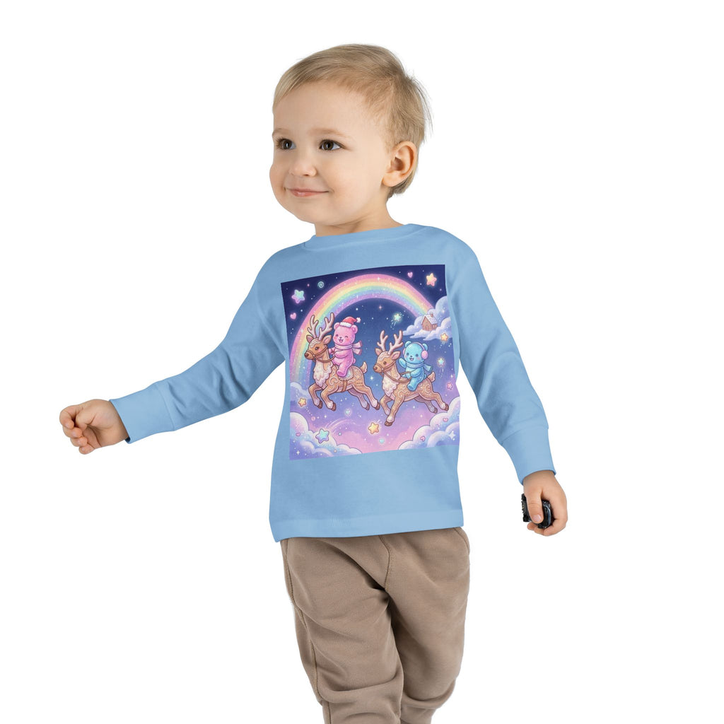 Riding On Frosted Flying Reindeer, Oozy Bear Friends Special- Graphic Long Sleeve Shirt