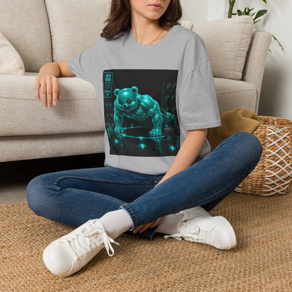 Neon Fitness Push Ups, Teal Oozy Buff Bear Gummy Gym Addition- Adult Graphic Shirt