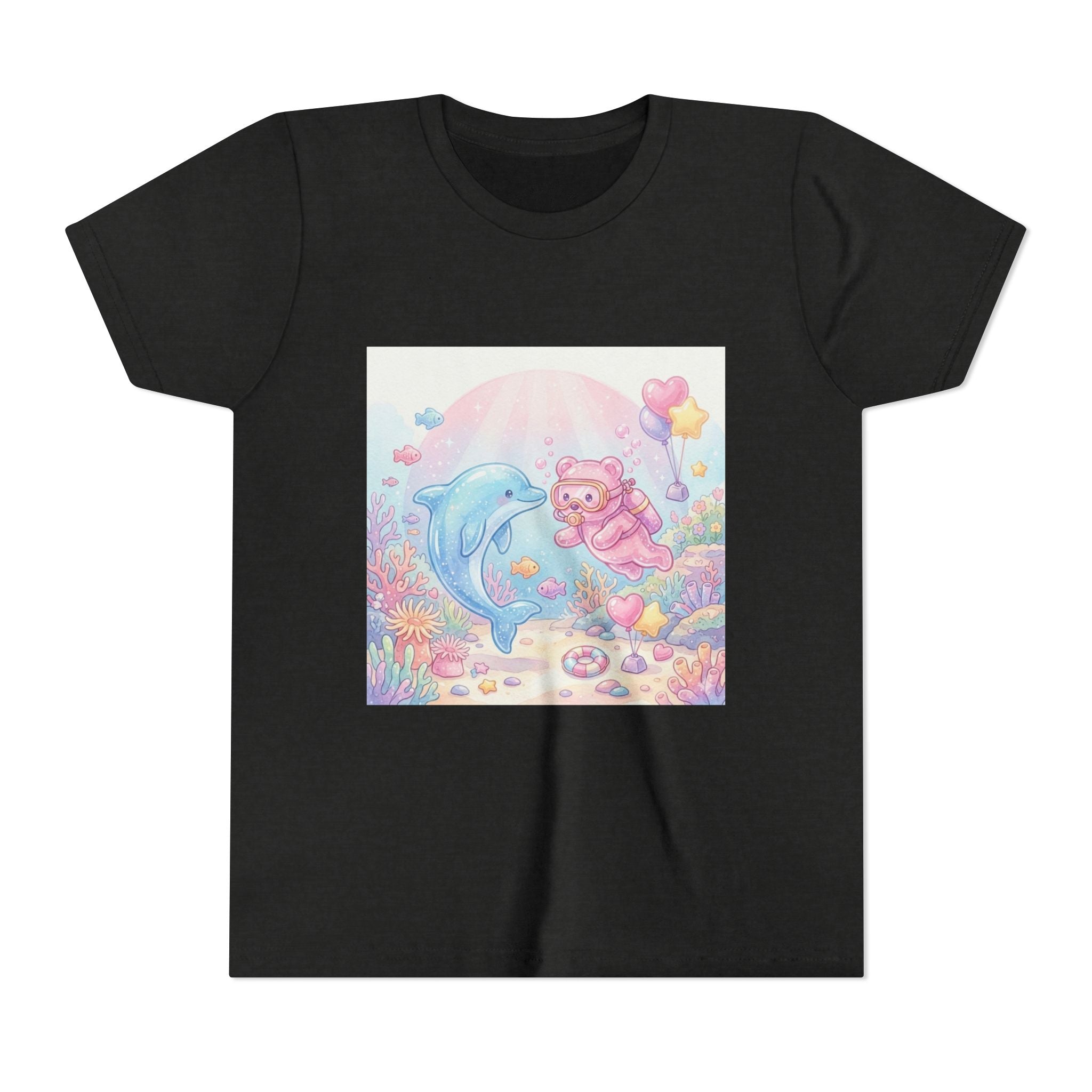 Dolphin & Pink Gooey Gummy Bear Underwater Tee — Pastel Ocean Animal Graphic Shirt