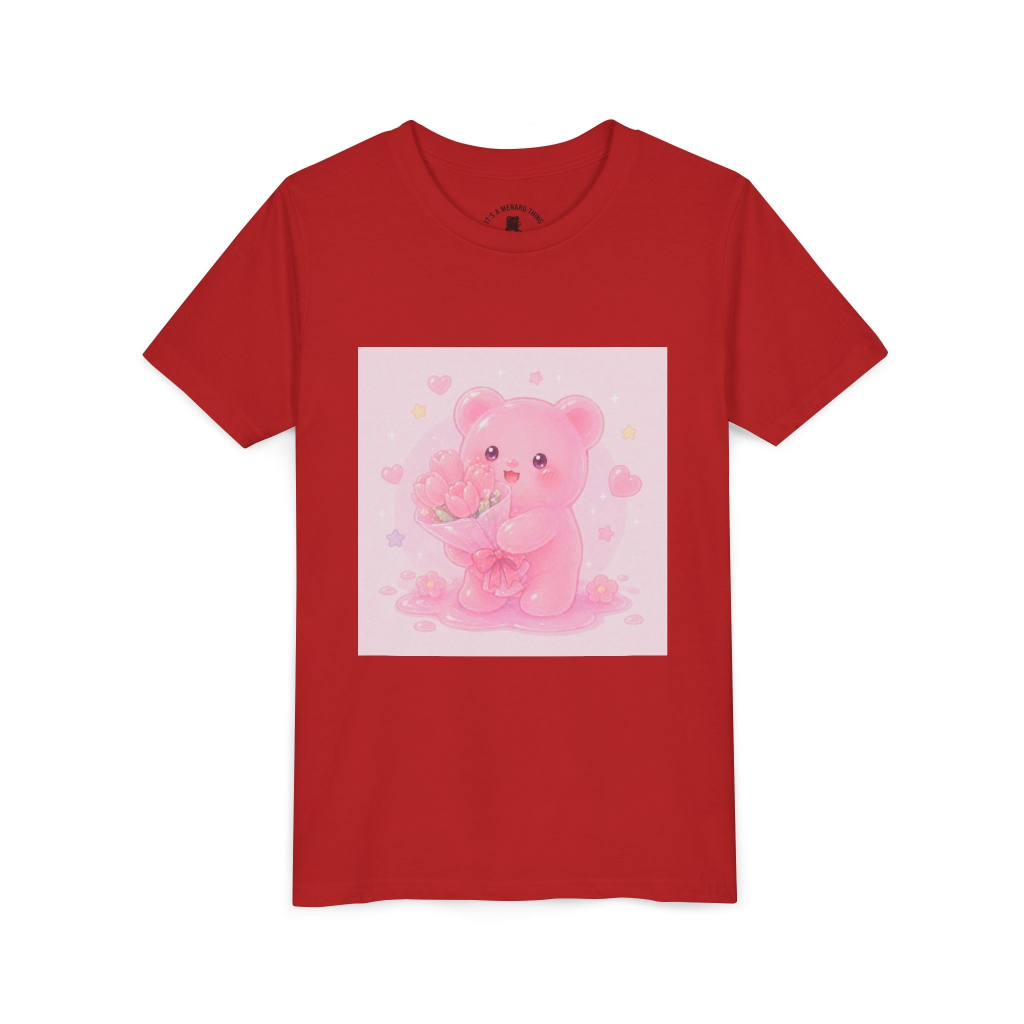 Pink Gooey Gummy Bear Youth Tee – Valentine Gummy Bouquet Kids Shirt